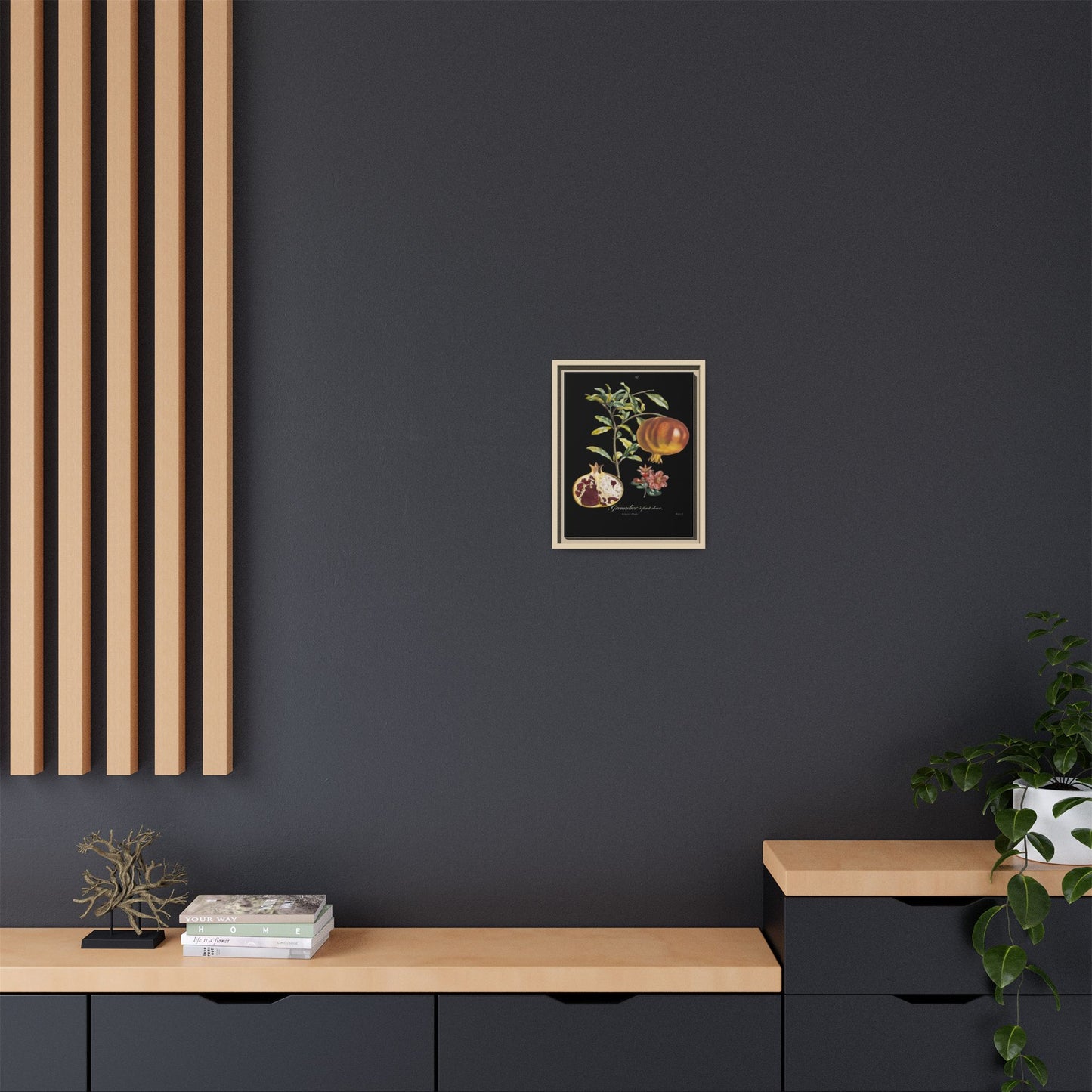 Pomegranate Botanical Framed Canvas Print — Vintage Fruit Wall Art