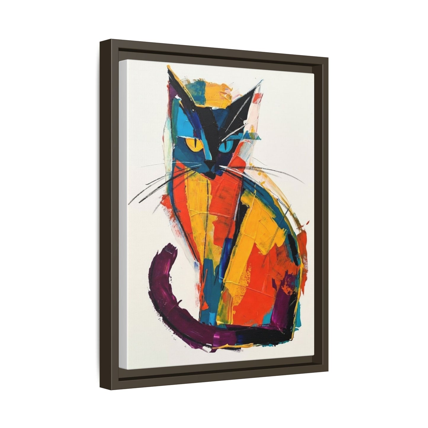 Colorful Abstract Cat Framed Canvas — Modern Matte Wall Art