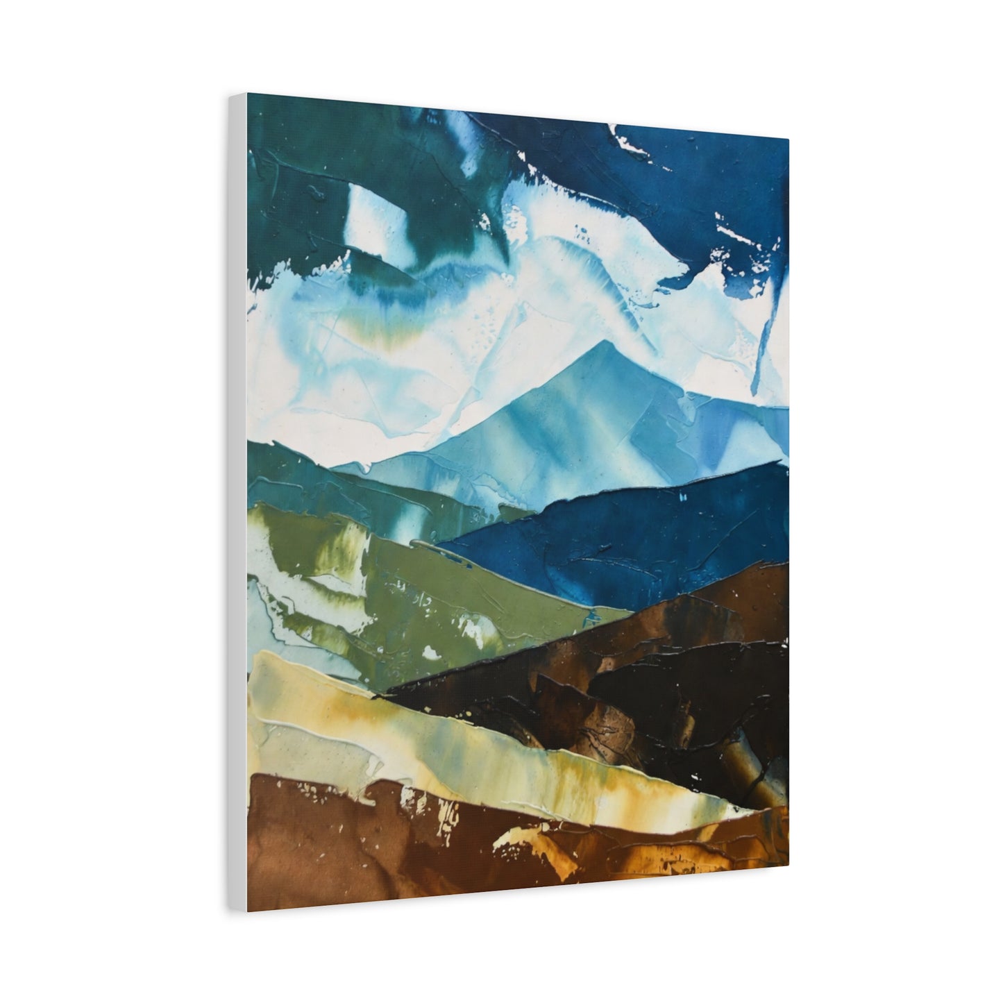 Abstract Mountain Landscape Matte Canvas Wall Art — Blue & Earth Tone Stretched Canvas