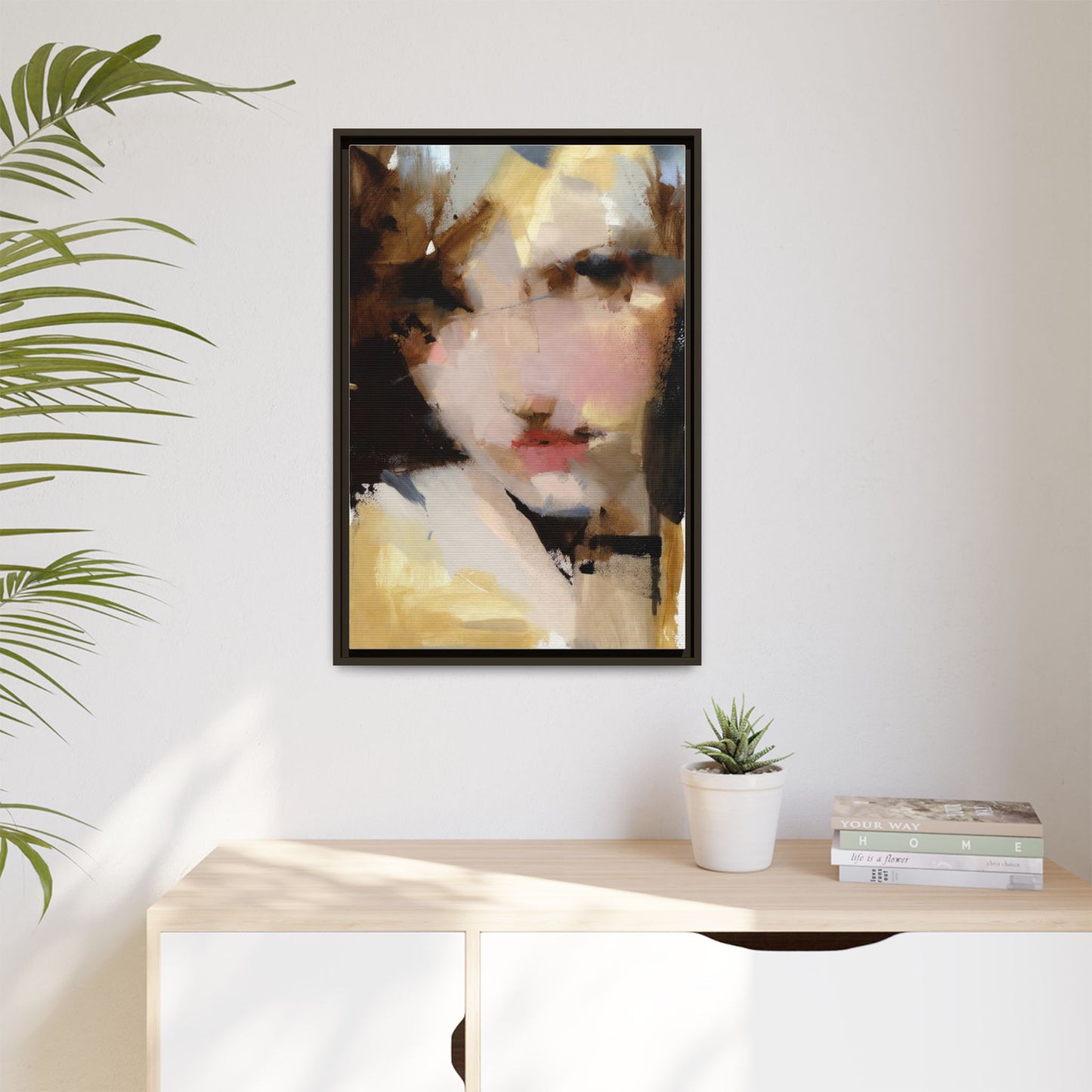 Abstract Portrait Matte Canvas Framed Print — Modern Feminine Wall Art