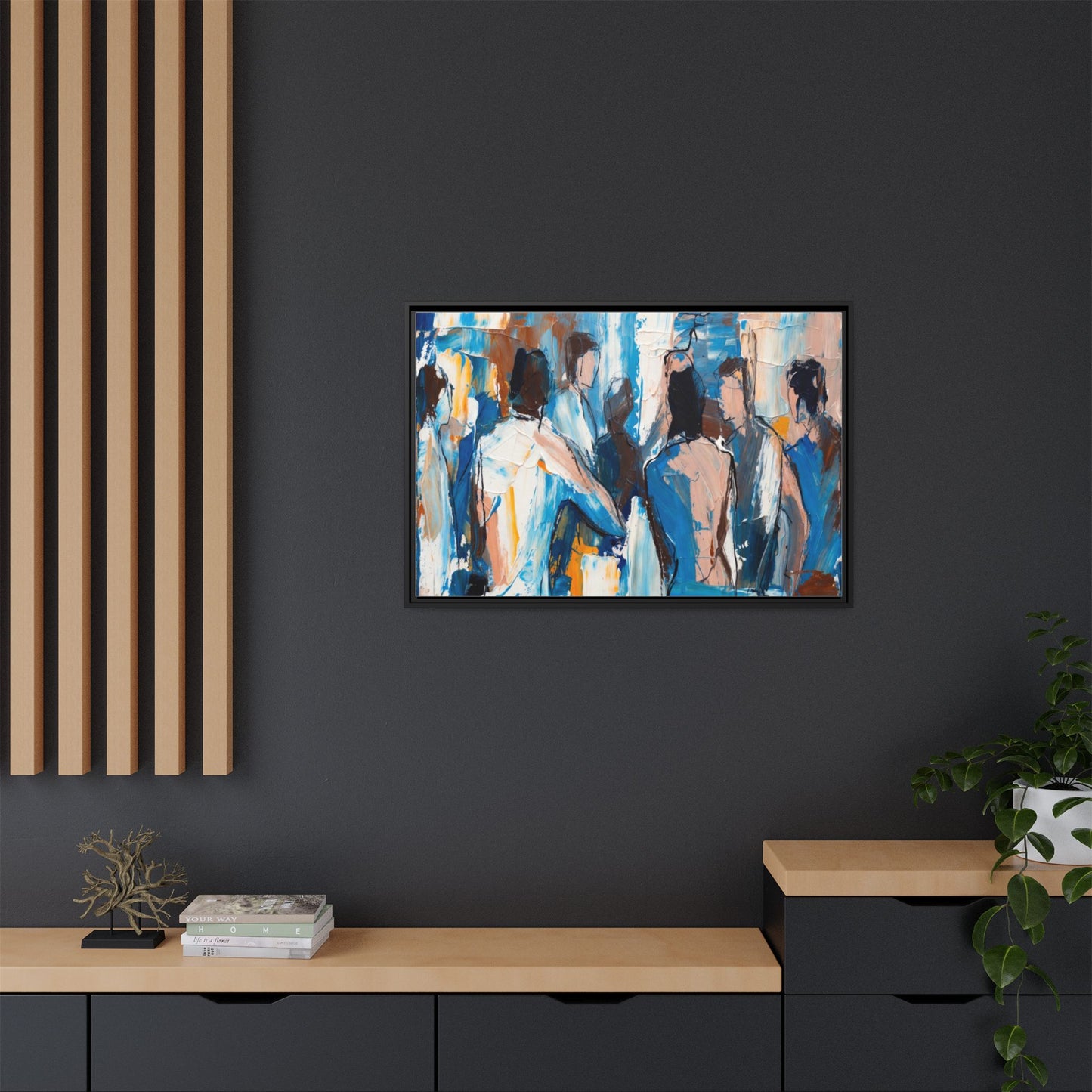 Abstract Coastal Figures Matte Canvas Framed Wall Art