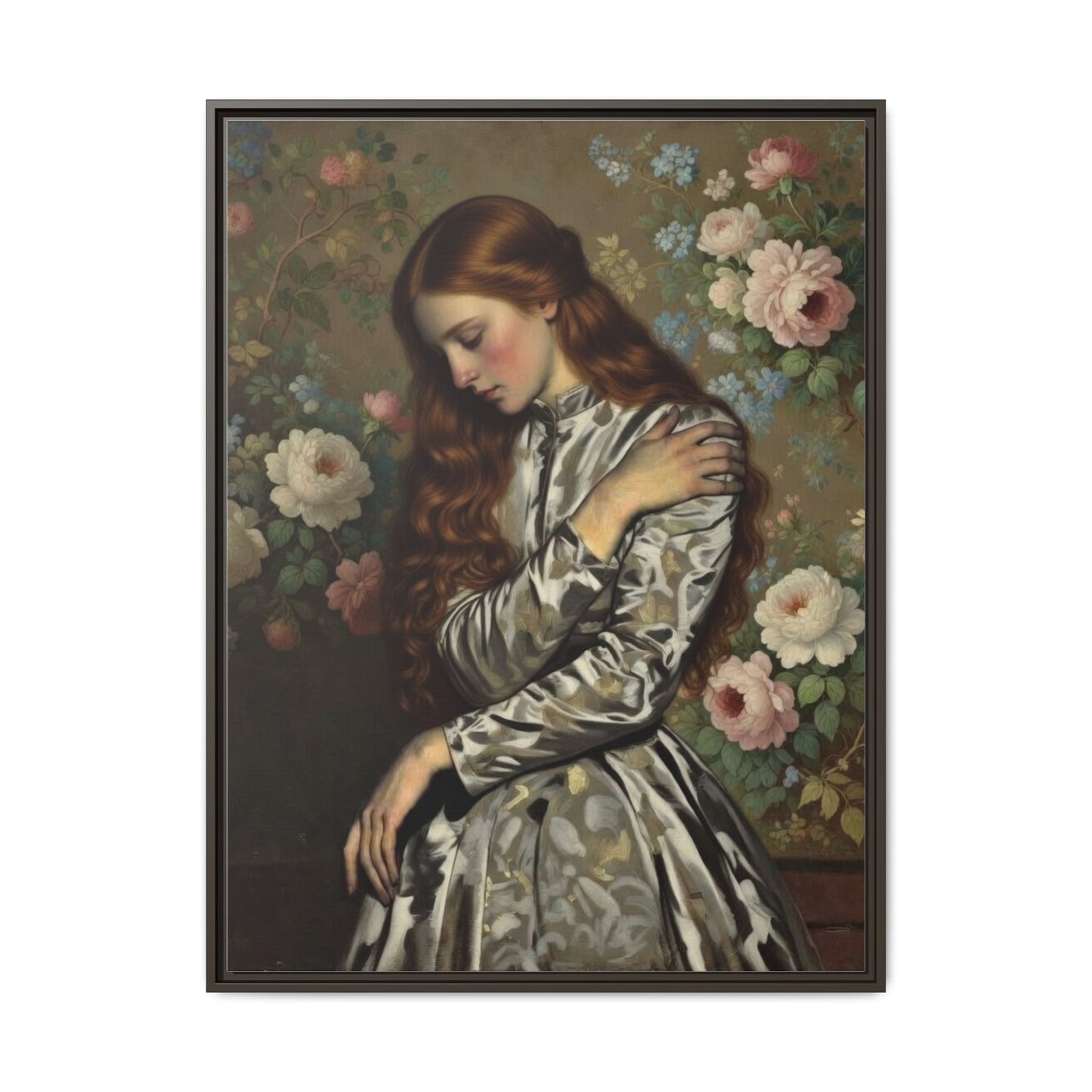 Framed Matte Canvas Art — Vintage Floral Portrait of a Young Woman