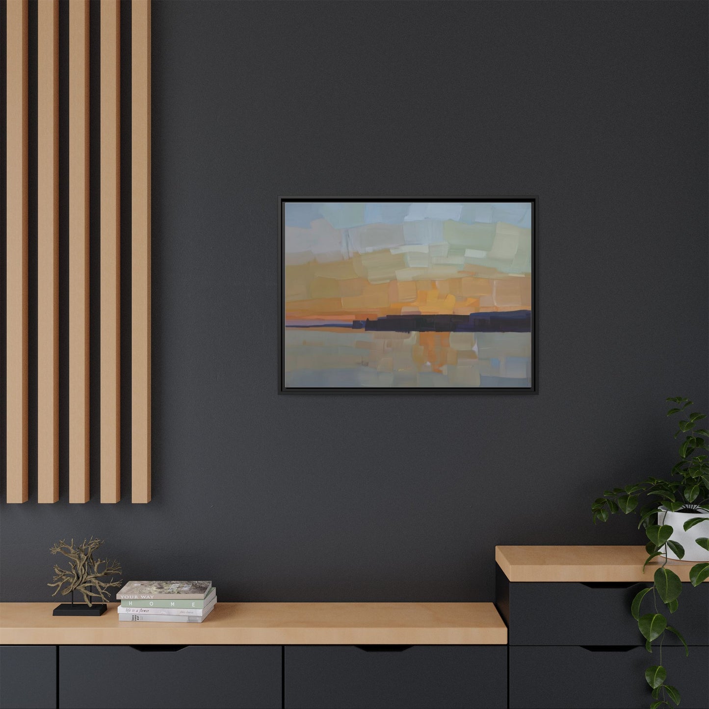 Framed Matte Canvas Sunset Abstract Landscape Art Print