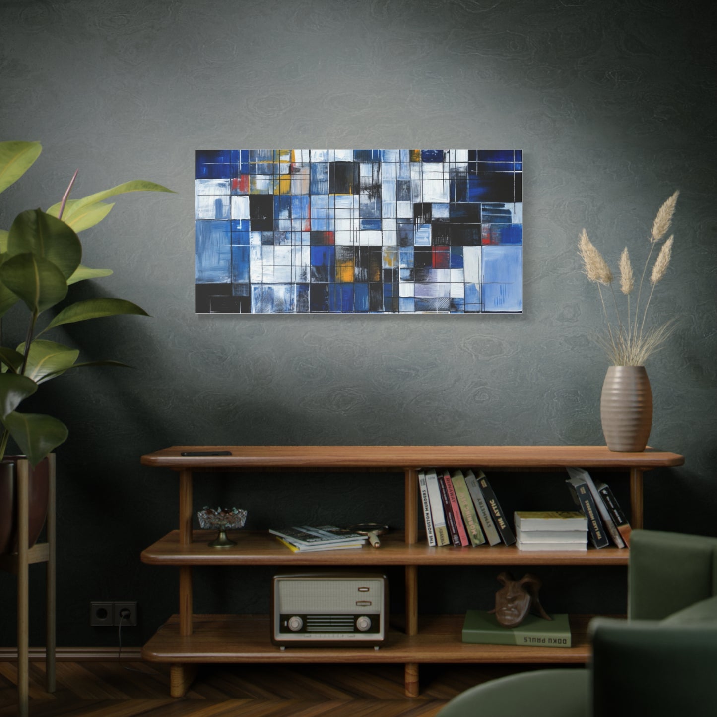 Abstract Blue Grid Matte Stretched Canvas Wall Art (1.25")
