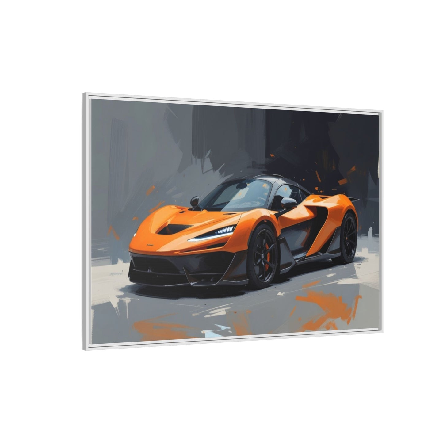 Framed Matte Canvas — Orange Sports Car Print