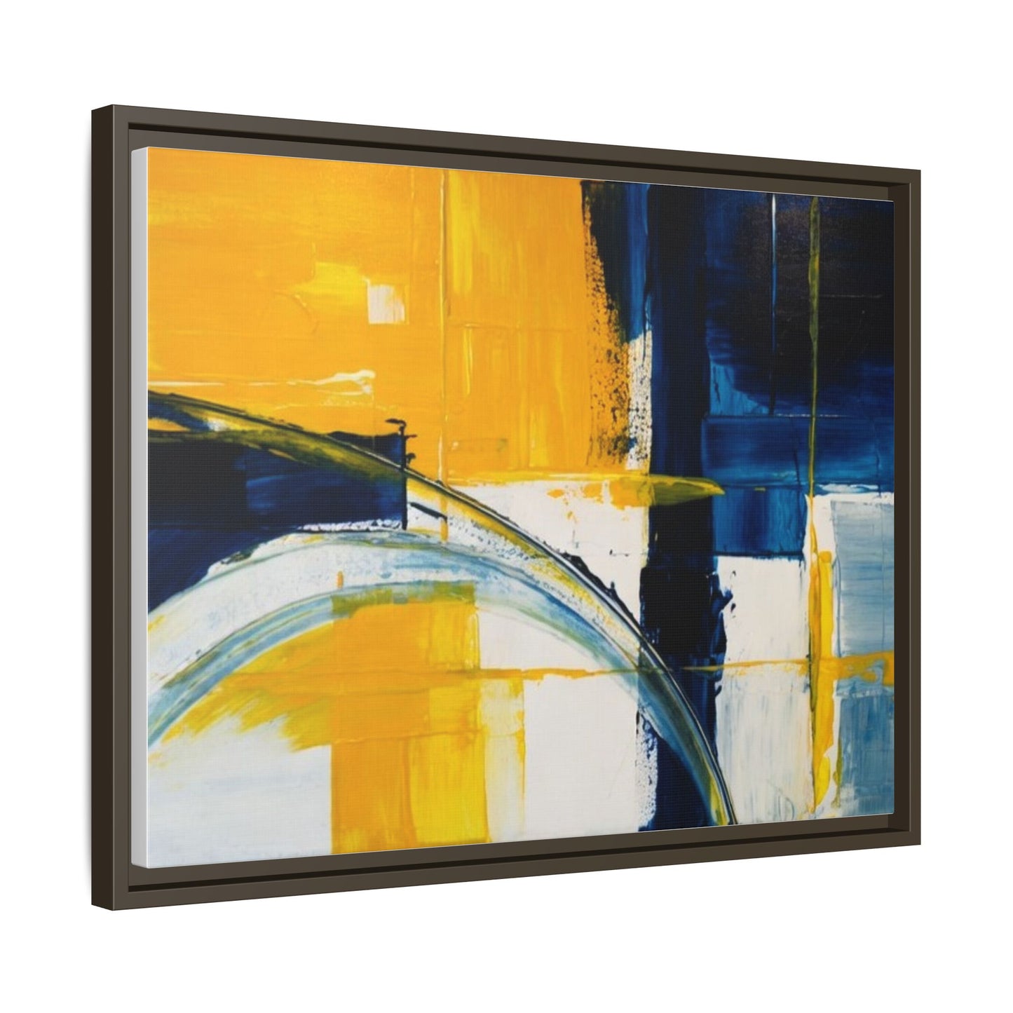 Abstract Yellow & Blue Framed Canvas Wall Art — Modern Matte Canvas Print