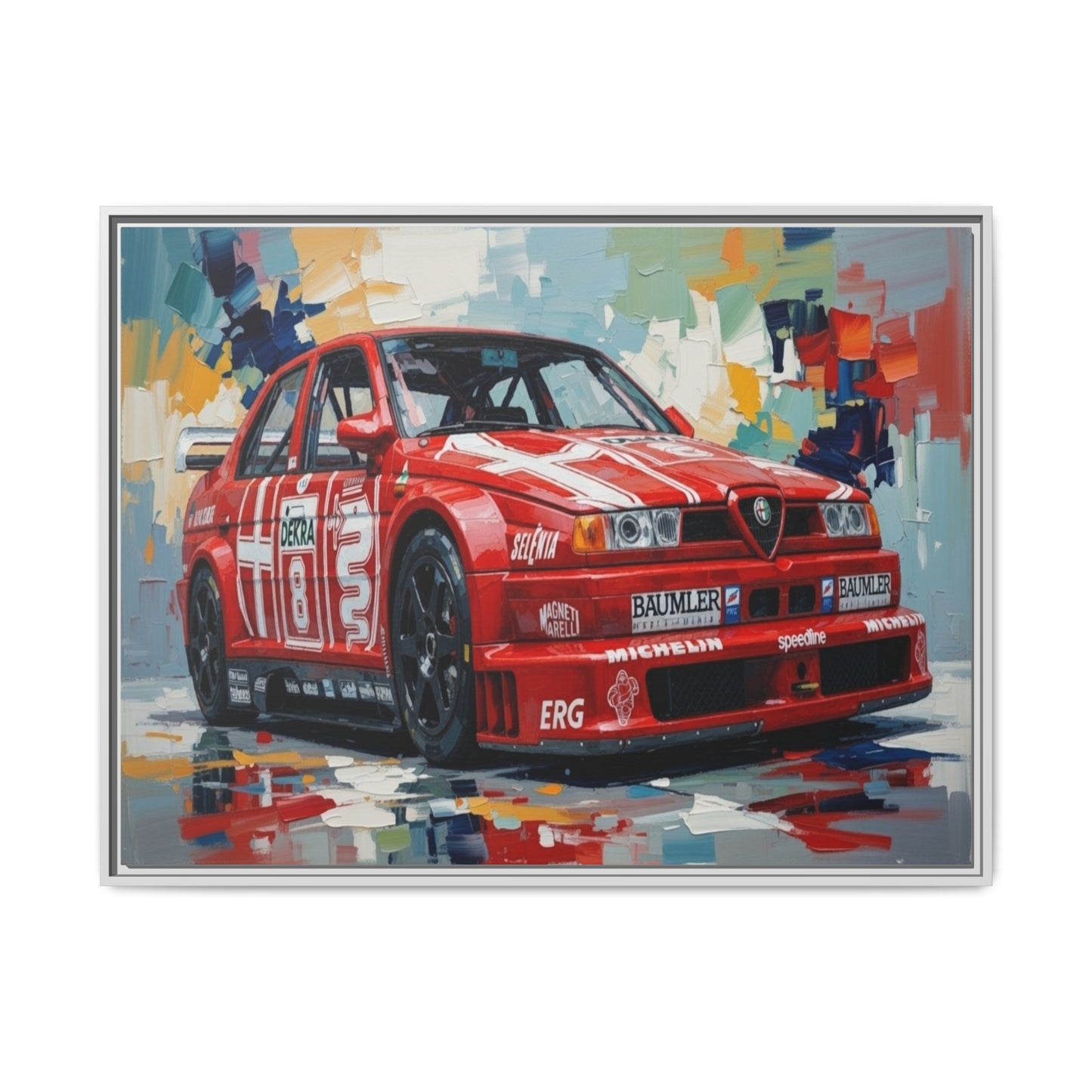 Framed Racing Car Canvas Print — Red Alfa Romeo Track Art