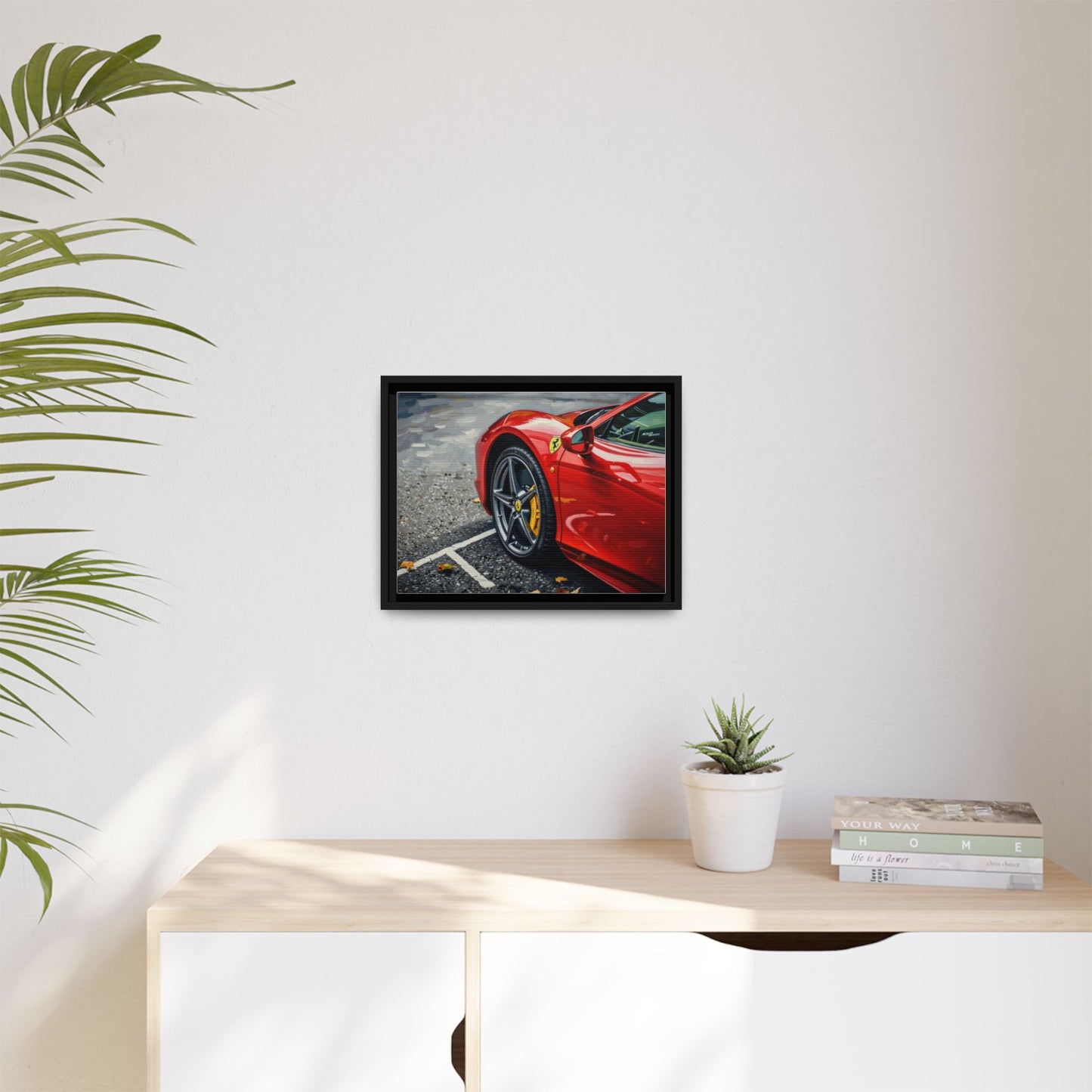 Framed Matte Canvas: Red Sports Car Close-Up Art Print