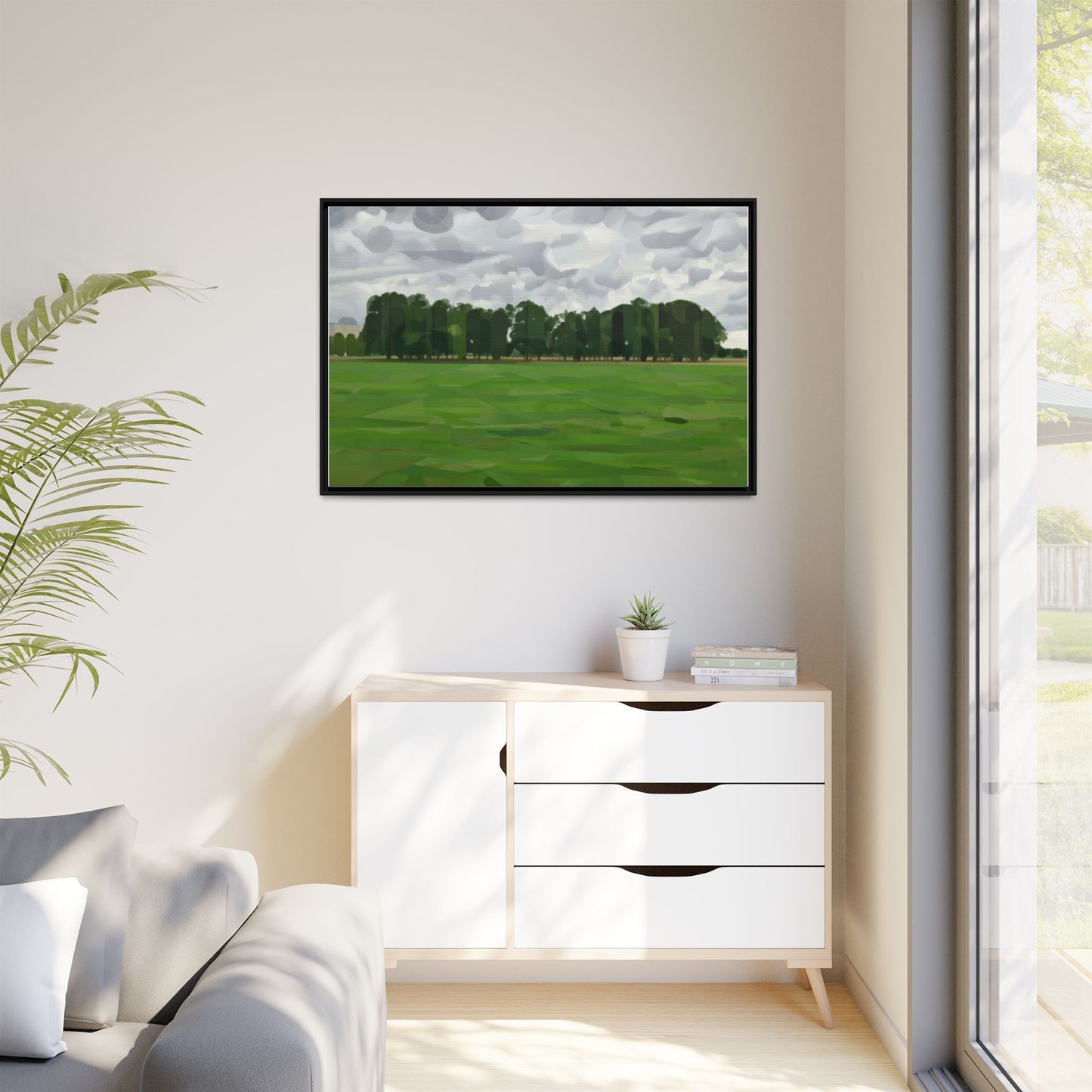 Framed Matte Canvas Print — Minimalist Green Landscape Art