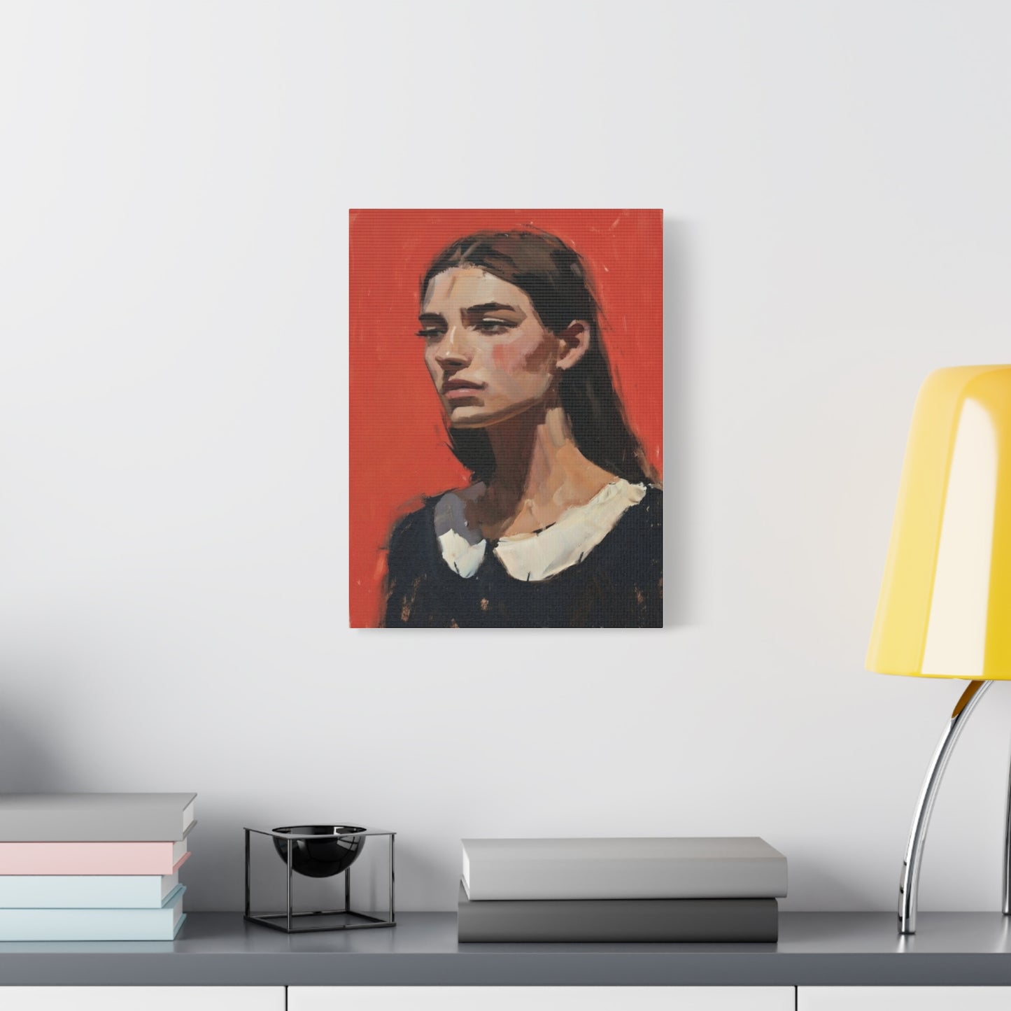 Portrait Canvas Print — Moody Red Figurative Art on Matte Stretched Canvas