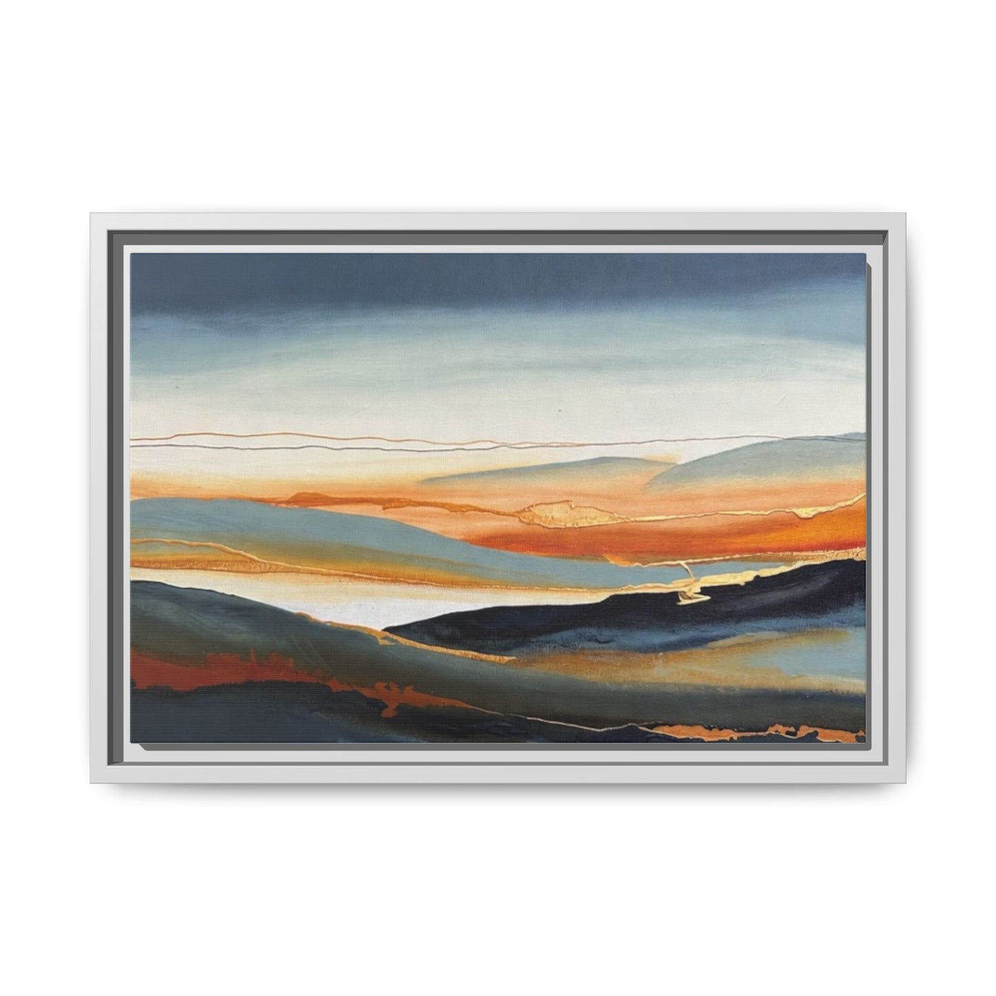 Framed Matte Canvas: Abstract Coastal Sunset Landscape Wall Art