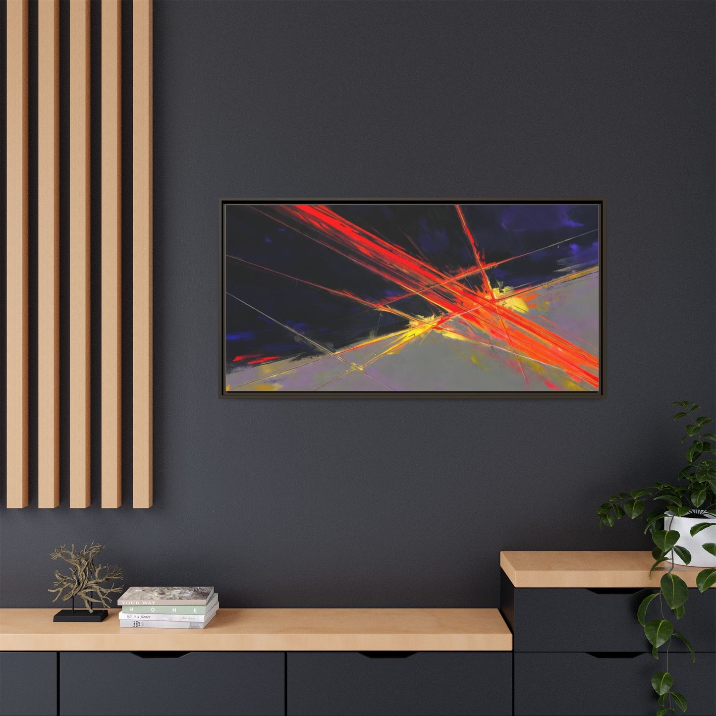 Abstract Red Streaks Framed Matte Canvas Art — Modern Multi‑Color Wall Decor