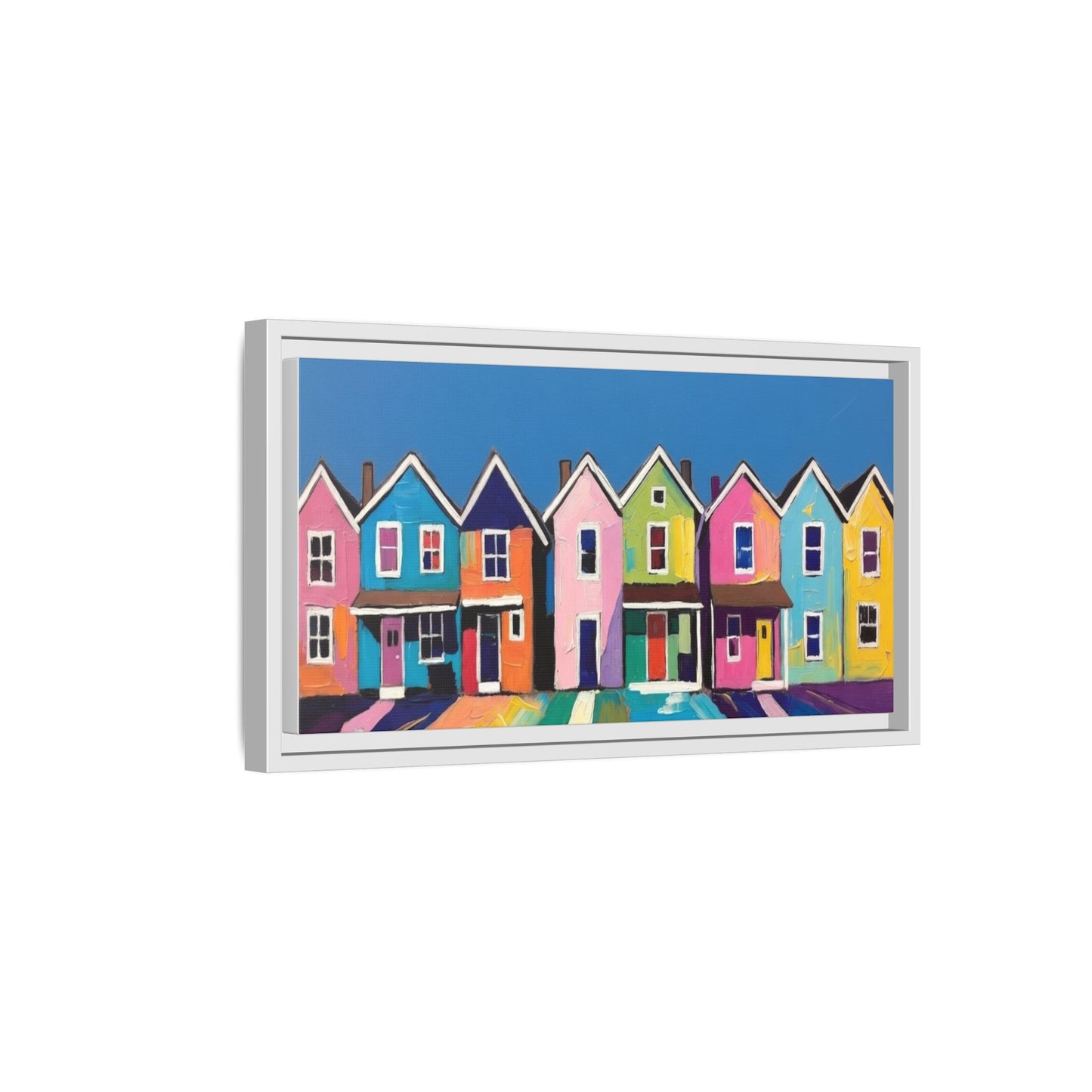 Colorful Beach Houses Matte Canvas Framed Wall Art
