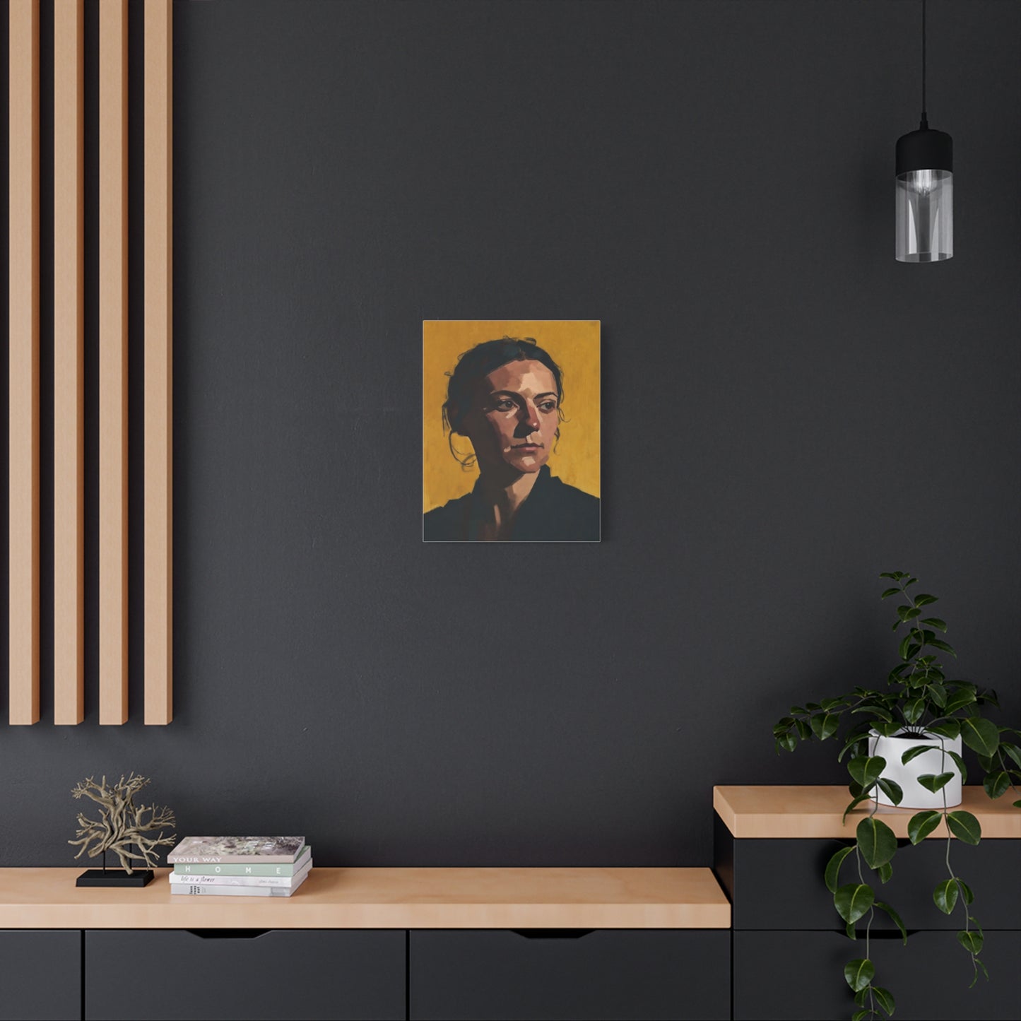 Portrait Painting Canvas Print — Moody Golden Female Portrait on Matte Stretched Canvas