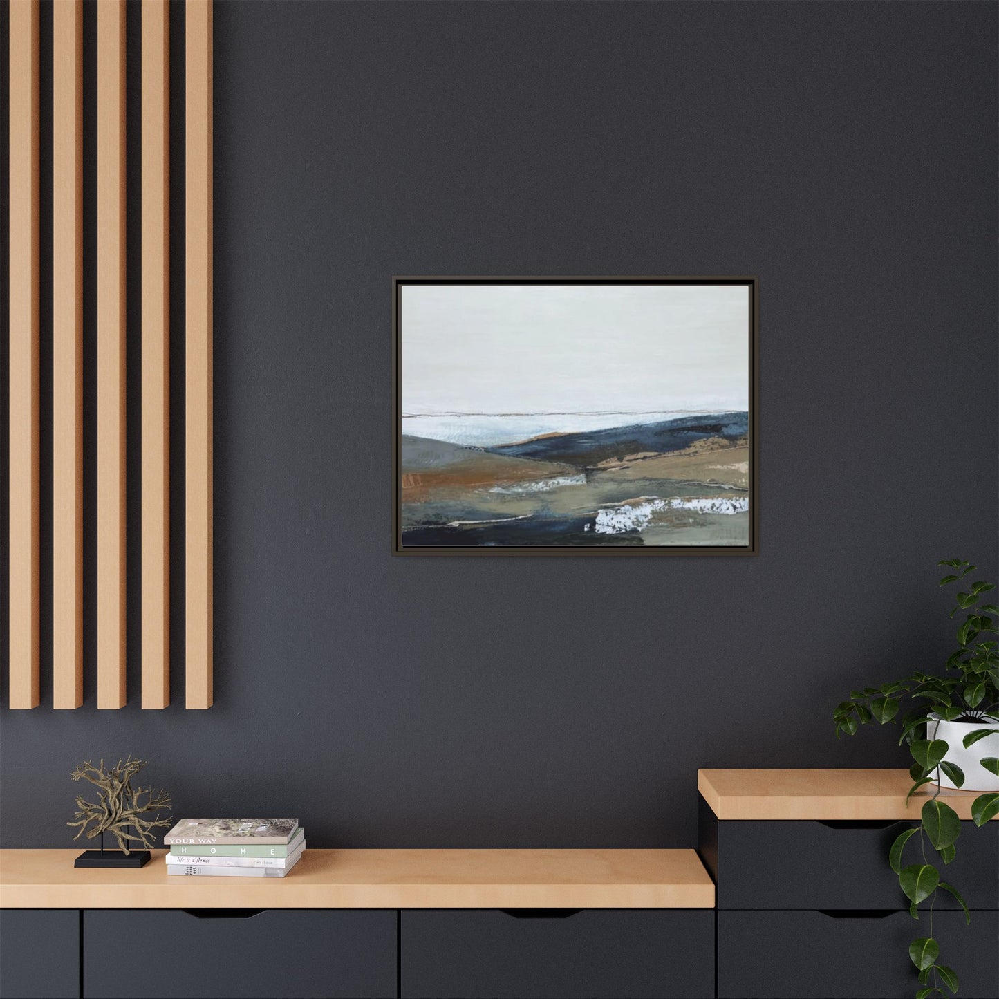 Framed Matte Canvas Wall Art — Serene Coastal Abstract Landscape