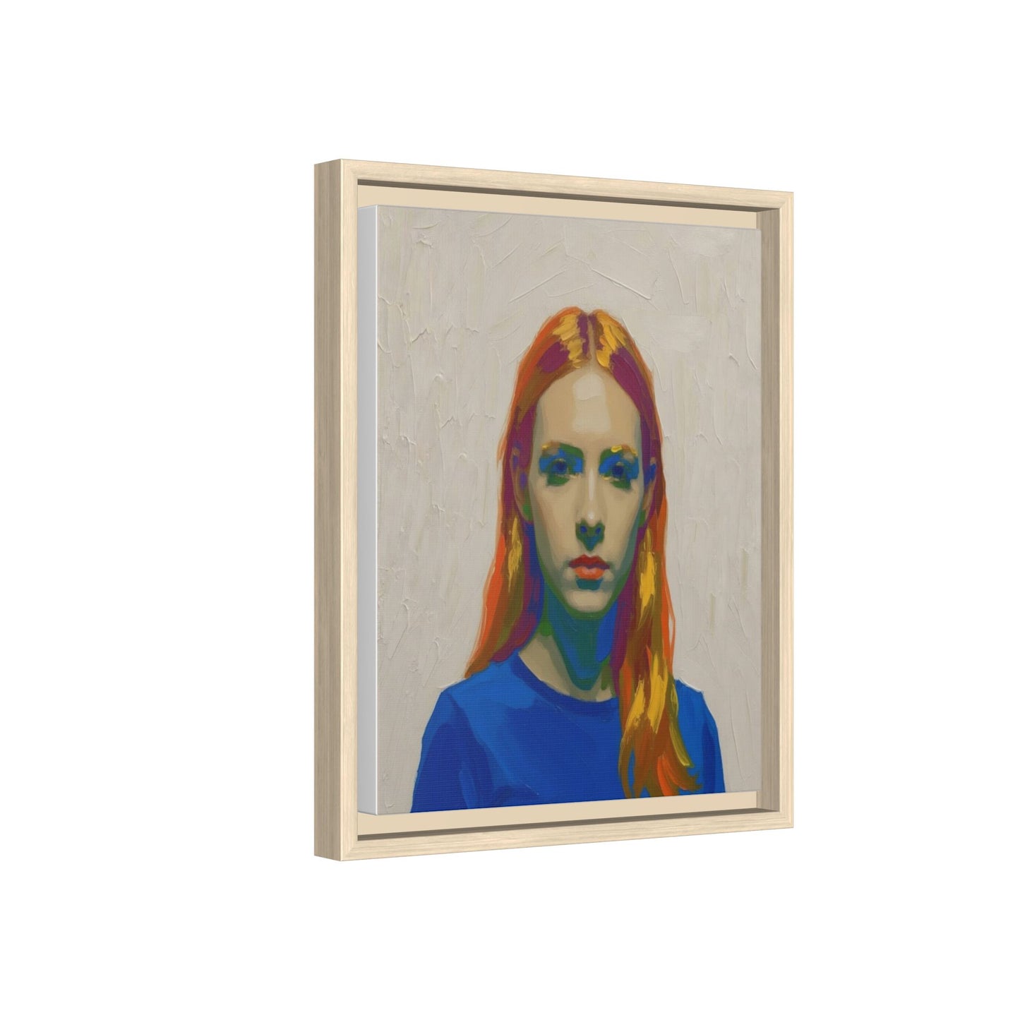 Framed Matte Canvas Portrait — Vibrant Multi‑Color Girl Art Print