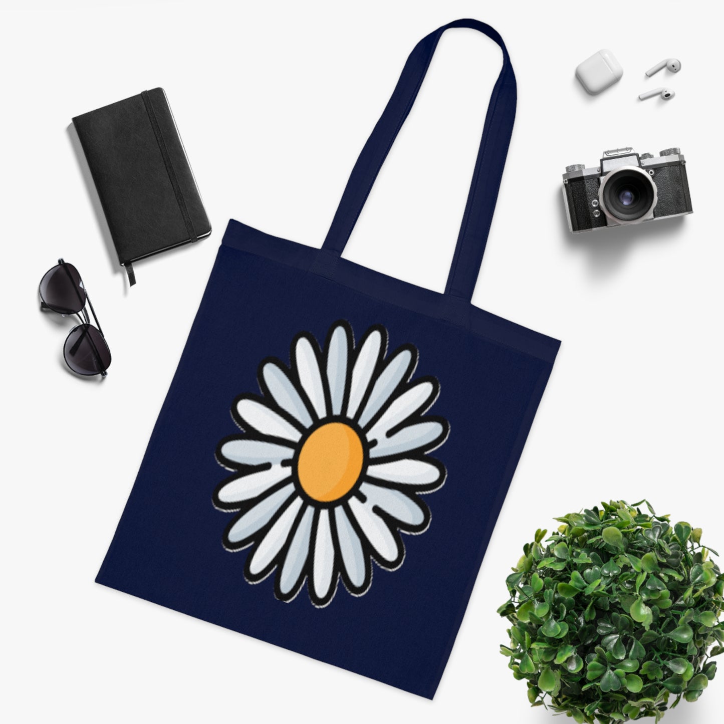 Daisy Print Cotton Tote Bag – Cute Floral Market Tote