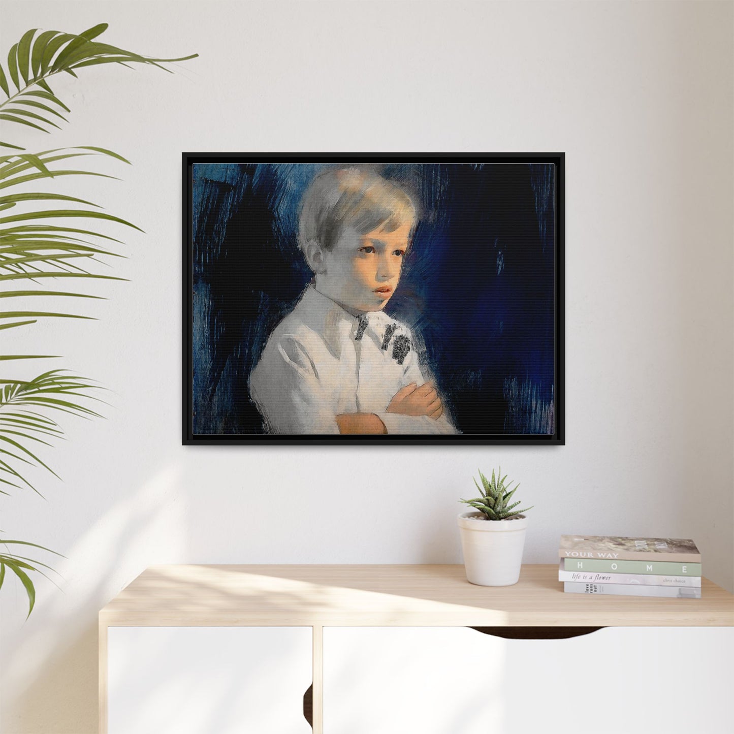 Painting of boy by Unknown Artist Framed Matte Canvas Wall Art Print