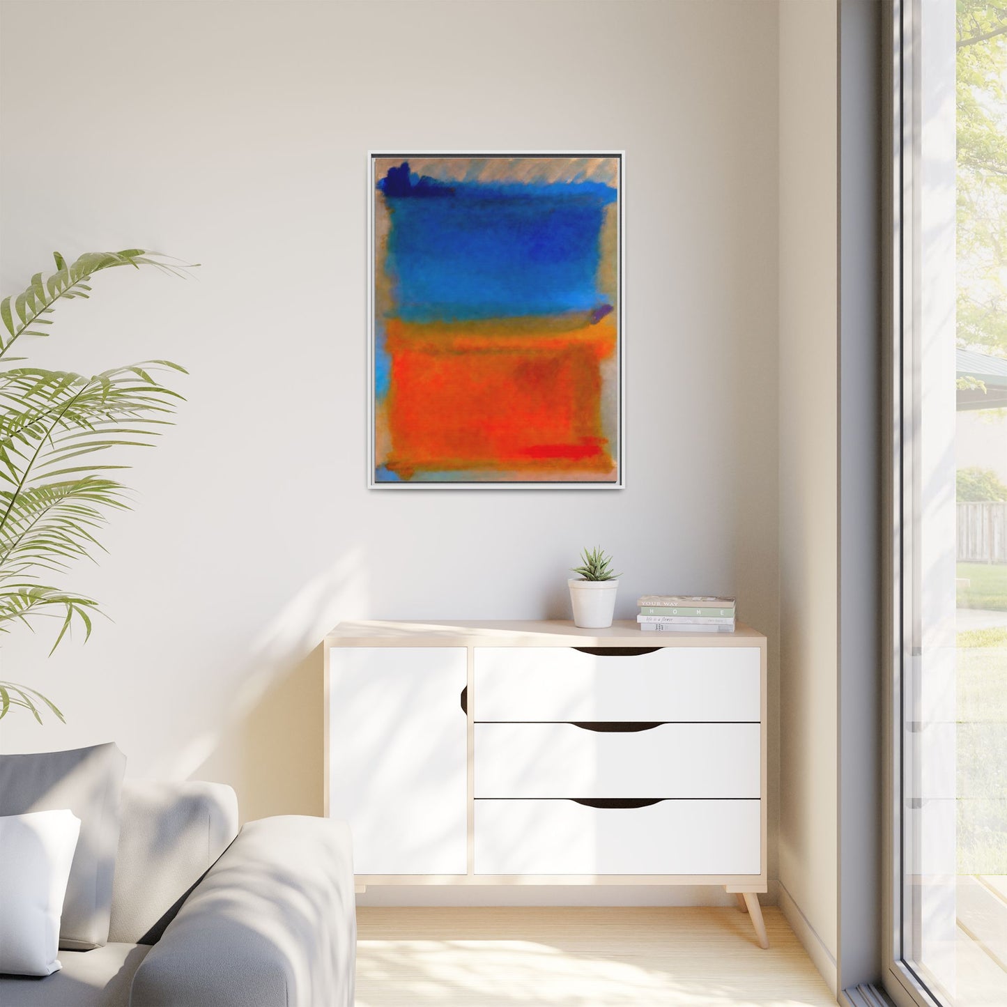 Abstract Color Block Matte Canvas Framed Wall Art — Blue & Orange Modern Painting