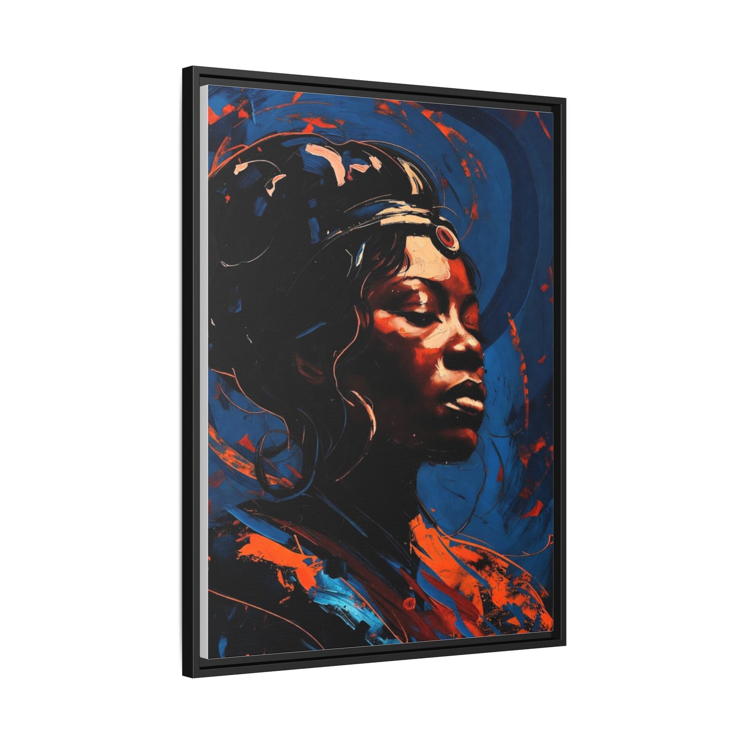 Framed Matte Canvas Art - Vibrant Portrait of a Black Woman (Multi-Color)