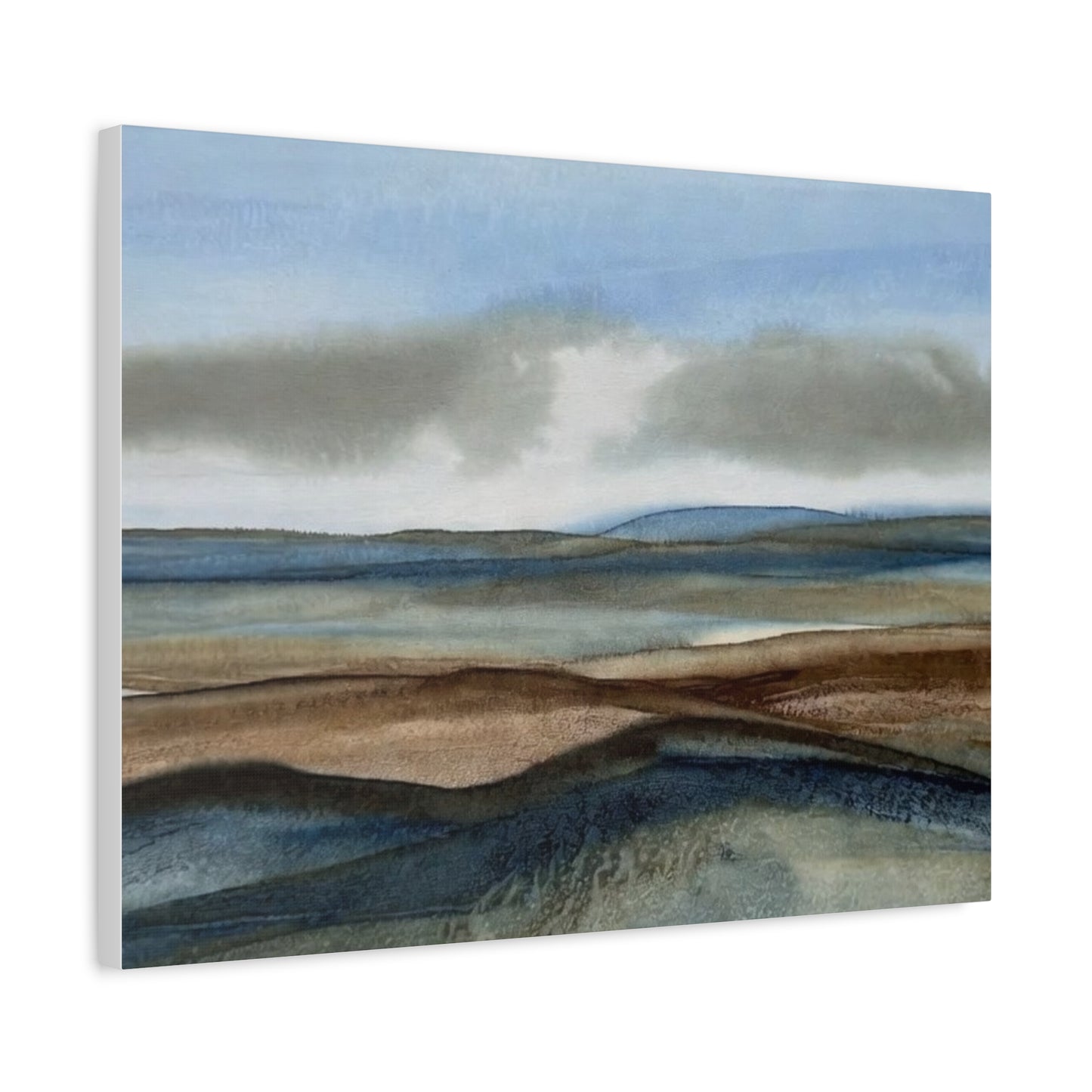 Coastal Mist Matte Canvas Print — Serene Blue-Brown Landscape Wall Art