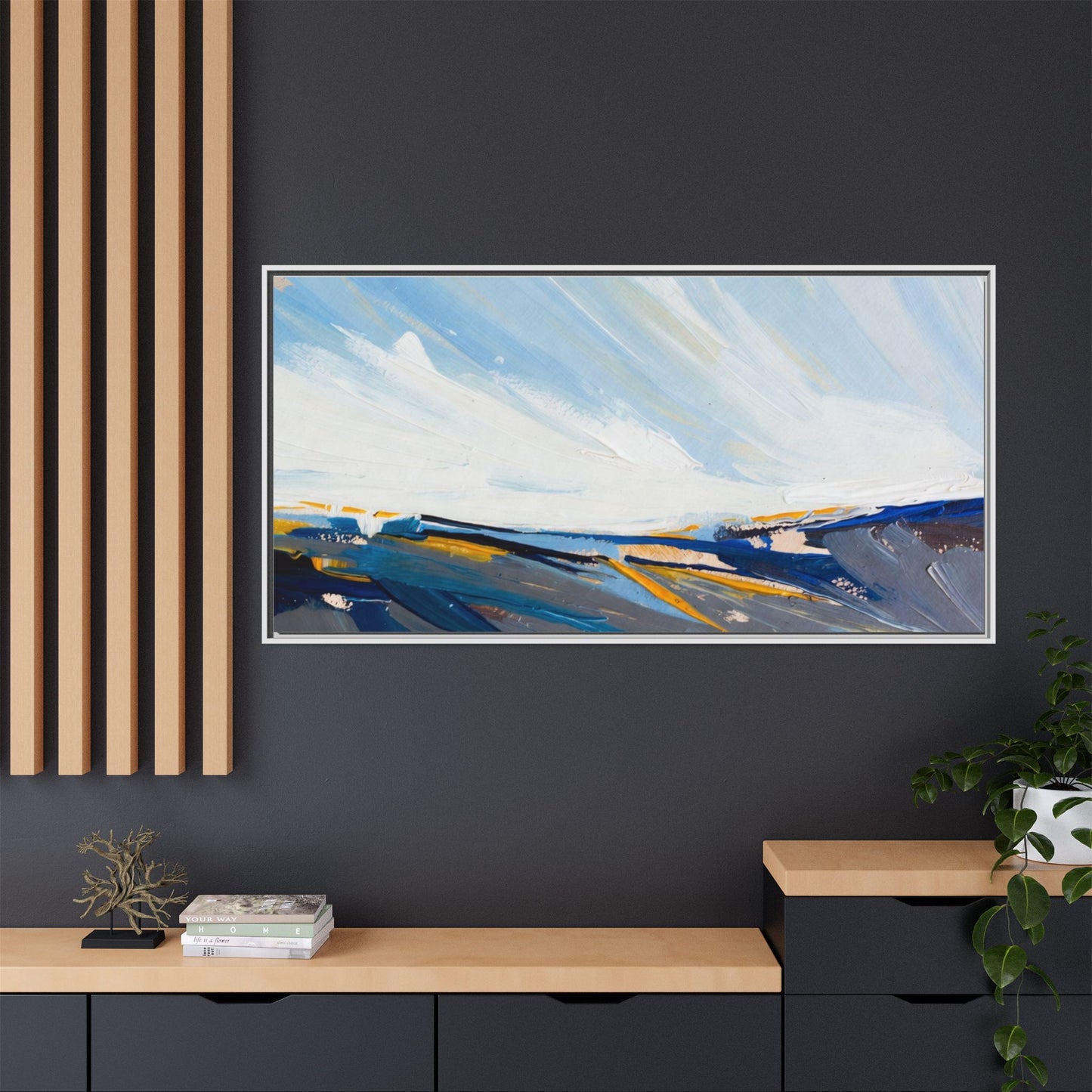 Framed Abstract Seascape Canvas Print — Matte Multi‑Color Wall Art