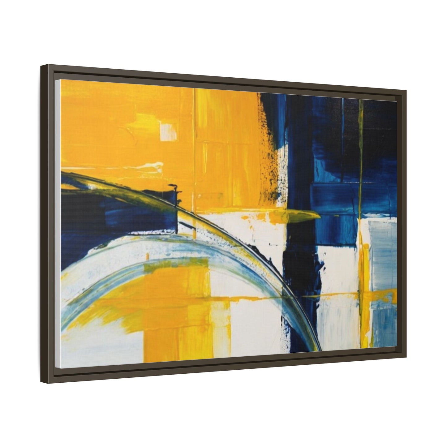 Abstract Yellow & Blue Framed Canvas Wall Art — Modern Matte Canvas Print