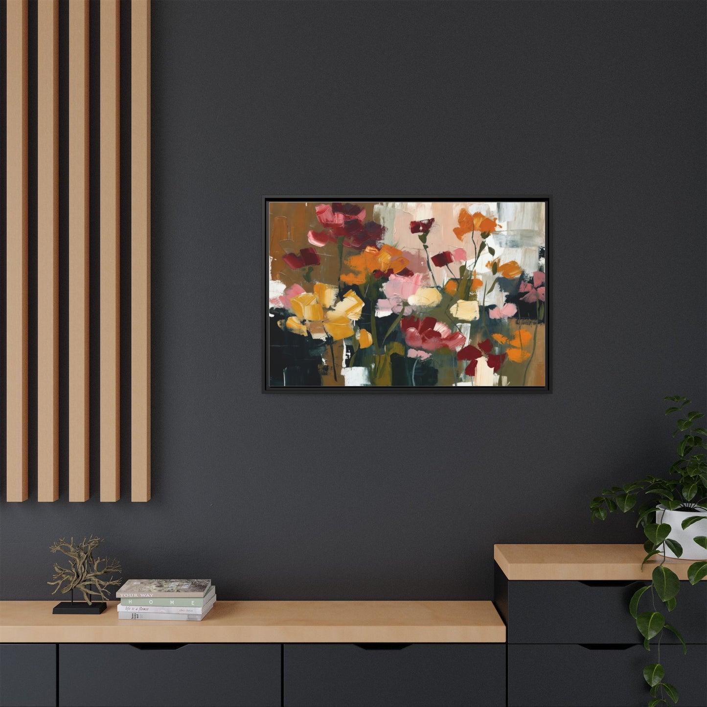 Framed Matte Canvas Floral Abstract Wall Art