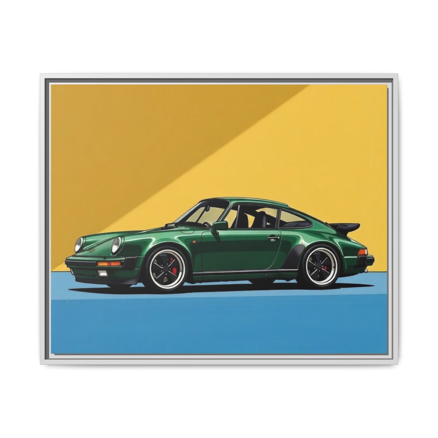 Framed Matte Canvas — Green Sports Car Wall Art