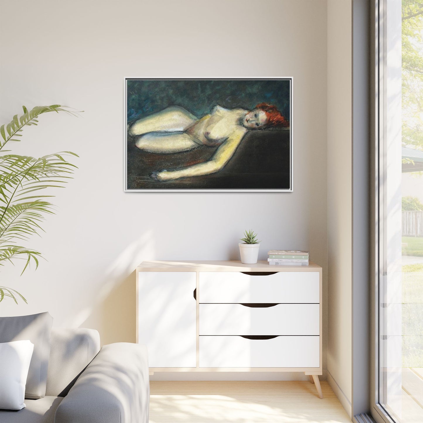 Lying nude by Paul Gosselin Framed Matte Canvas Wall Art Print