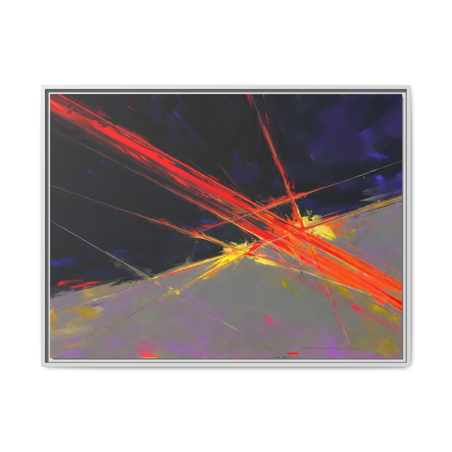 Abstract Red Streaks Framed Matte Canvas Art — Modern Multi‑Color Wall Decor