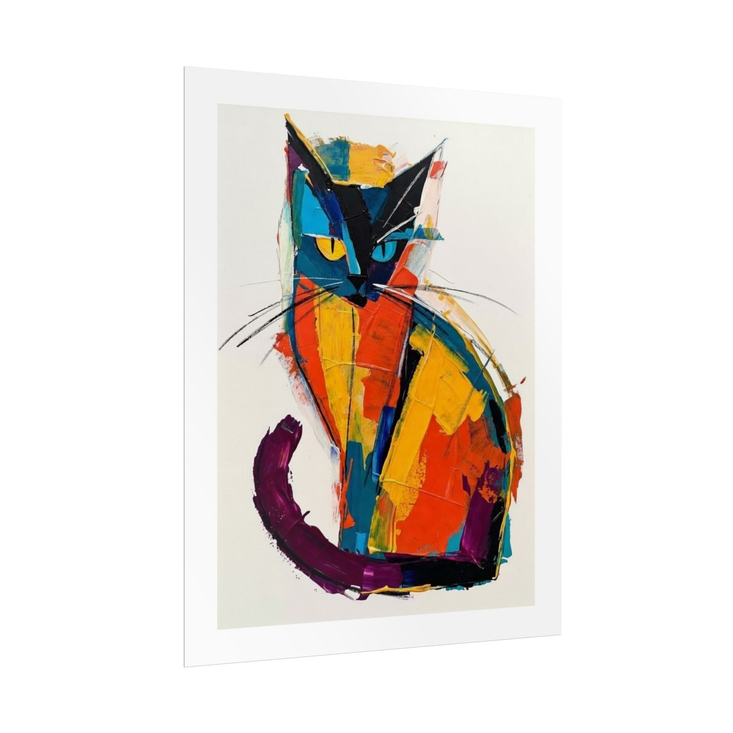 Colorful Abstract Cat Poster — Modern Rolled Art Print