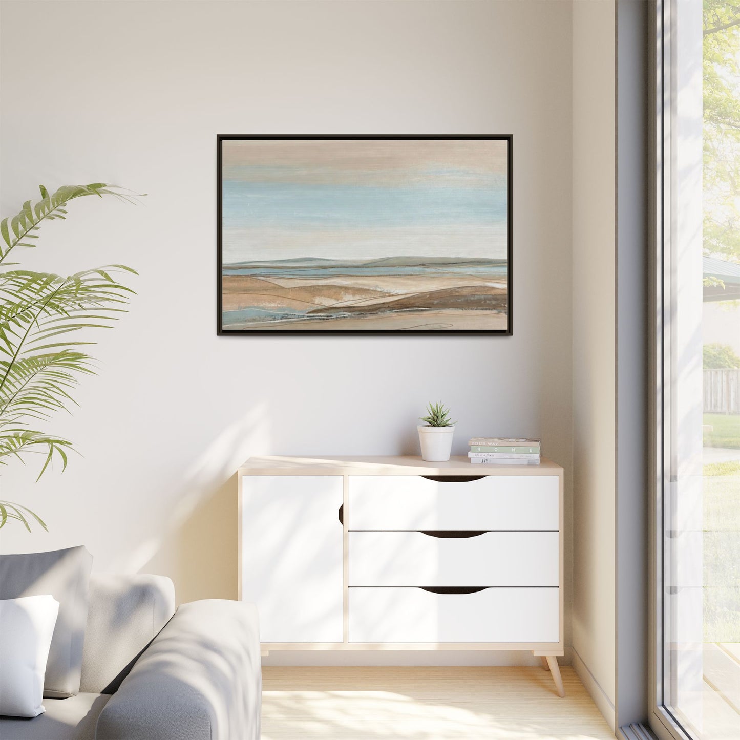 Framed Abstract Landscape Matte Canvas — Serene Coastal Horizon Wall Art