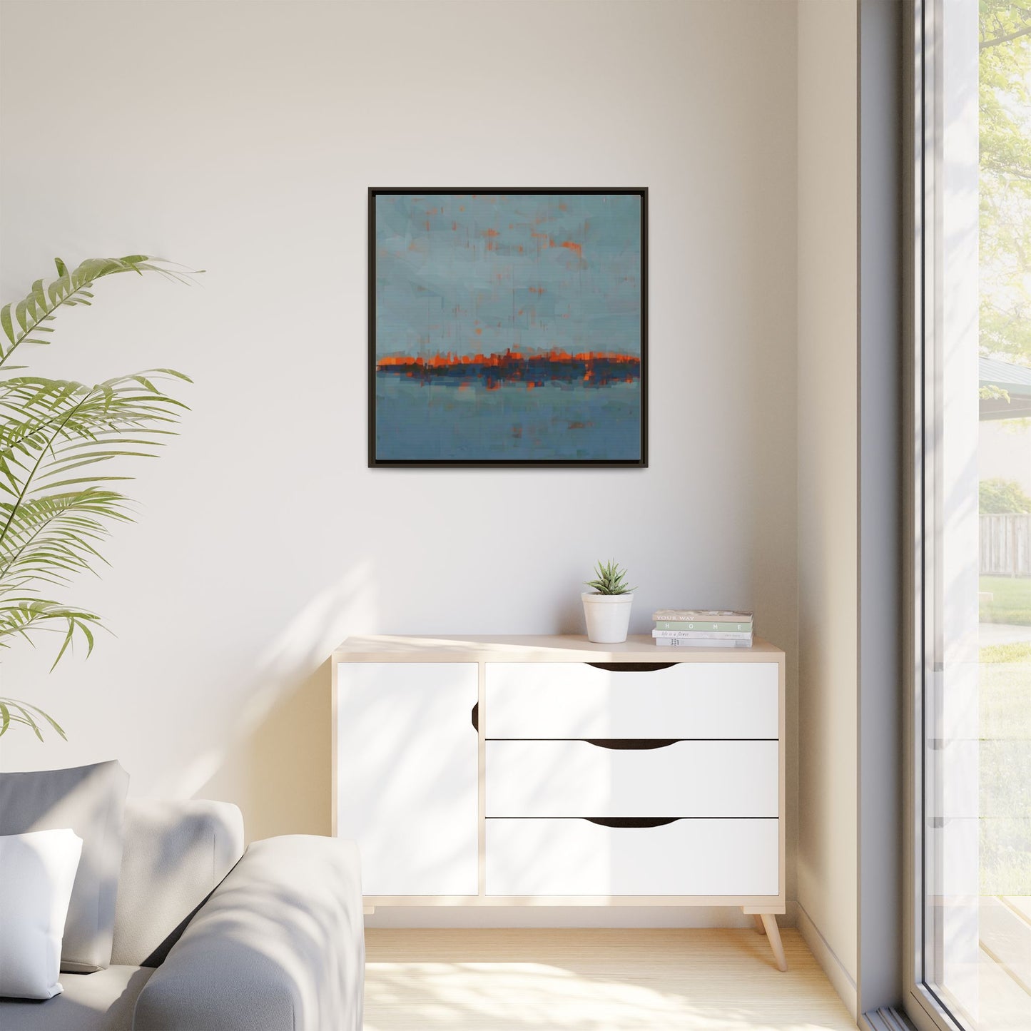 Framed Canvas Art — Teal & Orange Abstract Seascape