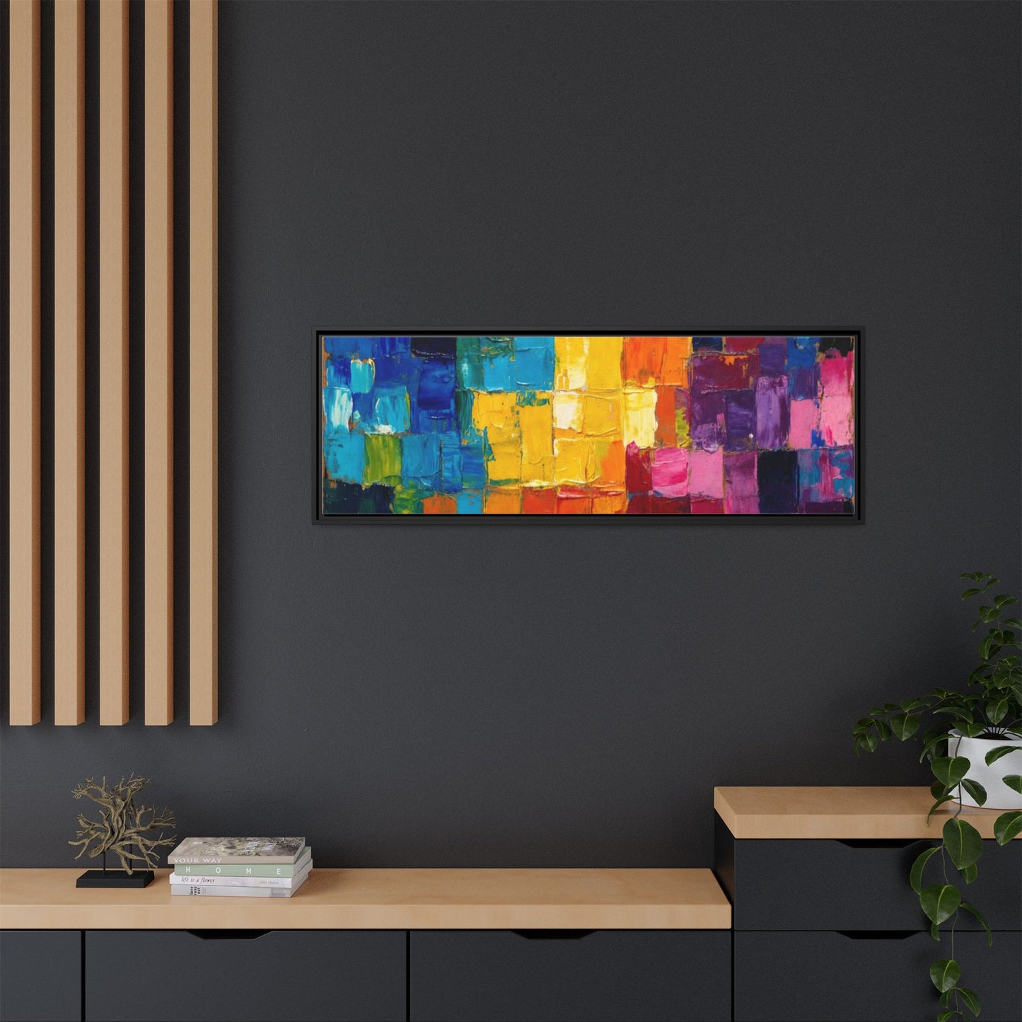 Abstract Rainbow Mosaic Framed Canvas Print — Colorful Modern Wall Art