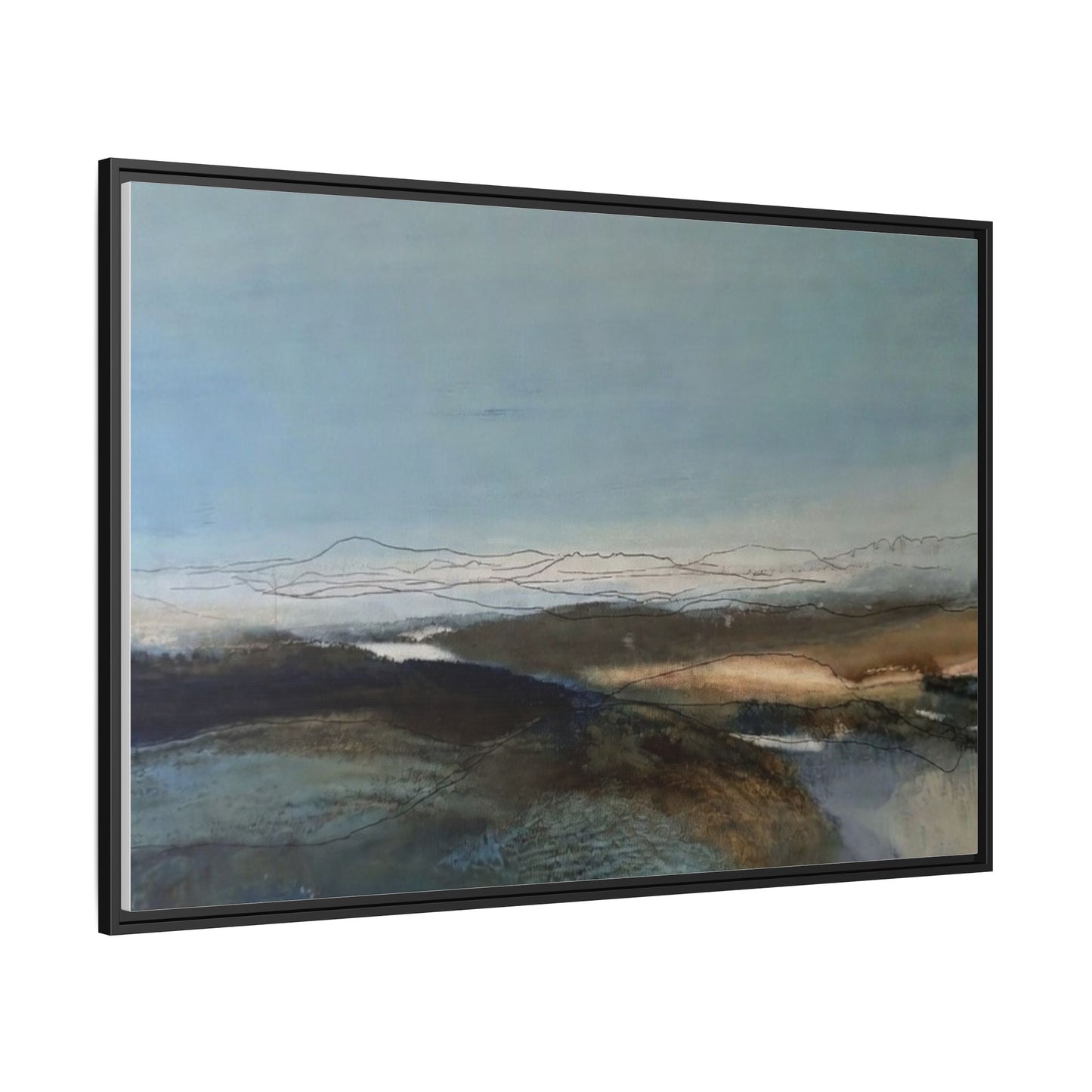 Framed Matte Canvas Wall Art — Serene Abstract Blue Landscape