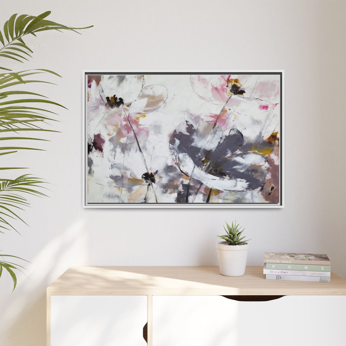 Abstract Floral Matte Canvas Framed Wall Art — Soft Watercolor Blooms