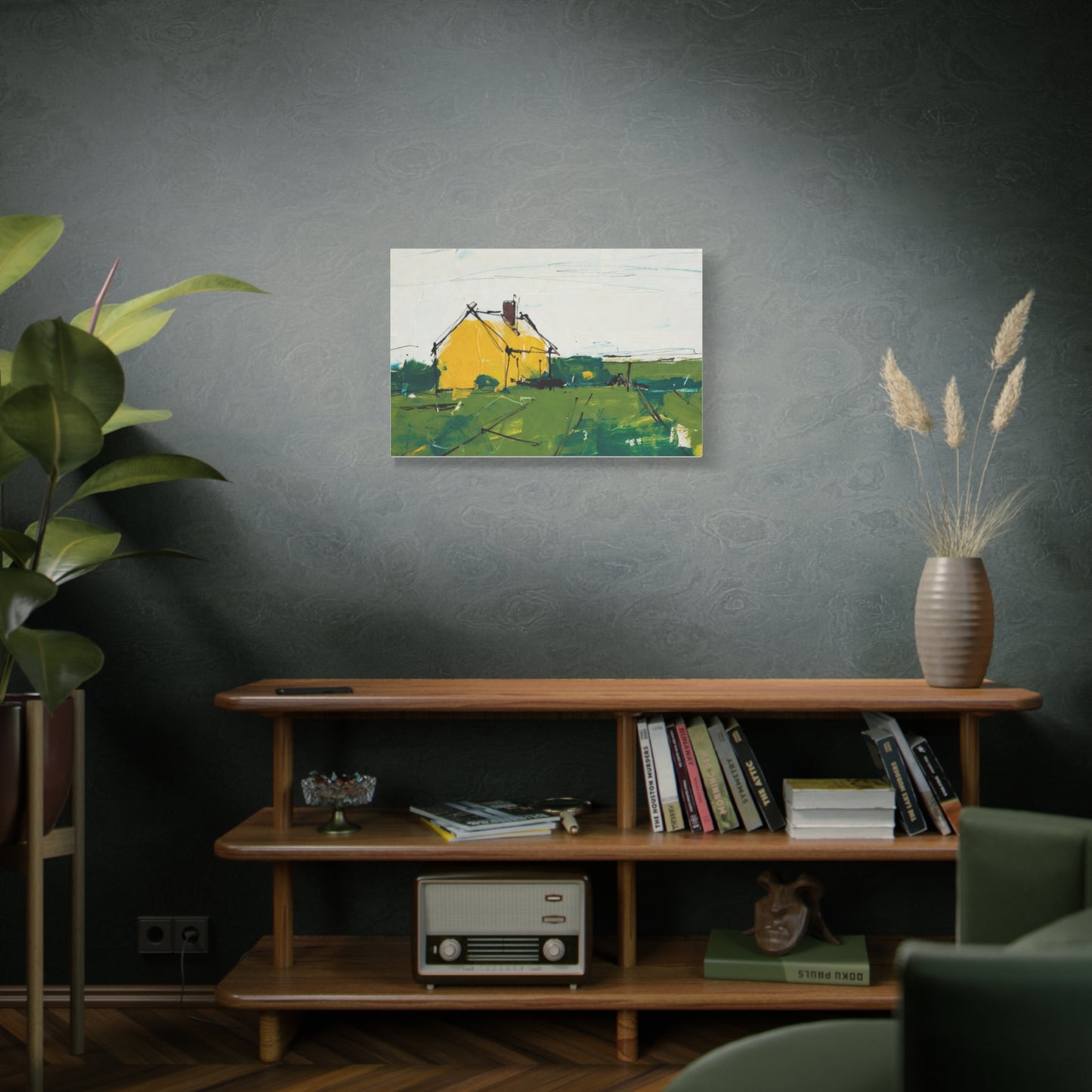 Yellow Cottage Landscape Canvas - Matte Stretched Wall Art