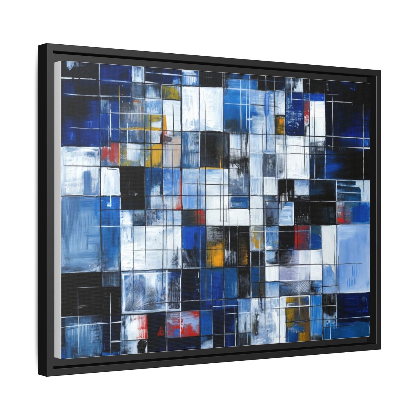 Abstract Blue Grid Matte Canvas Framed Art Print
