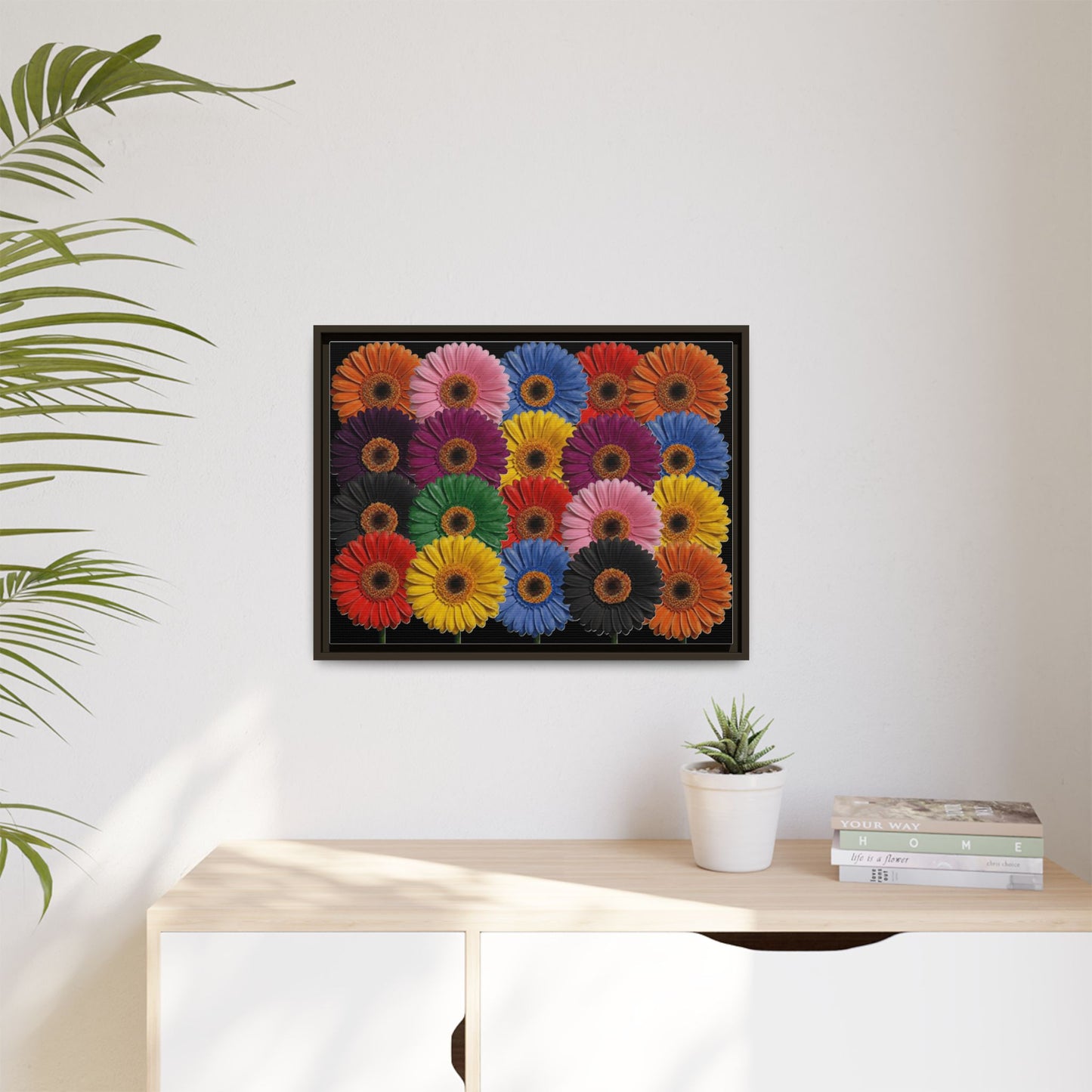Framed Matte Canvas - Rainbow Gerbera Daisy Wall Art
