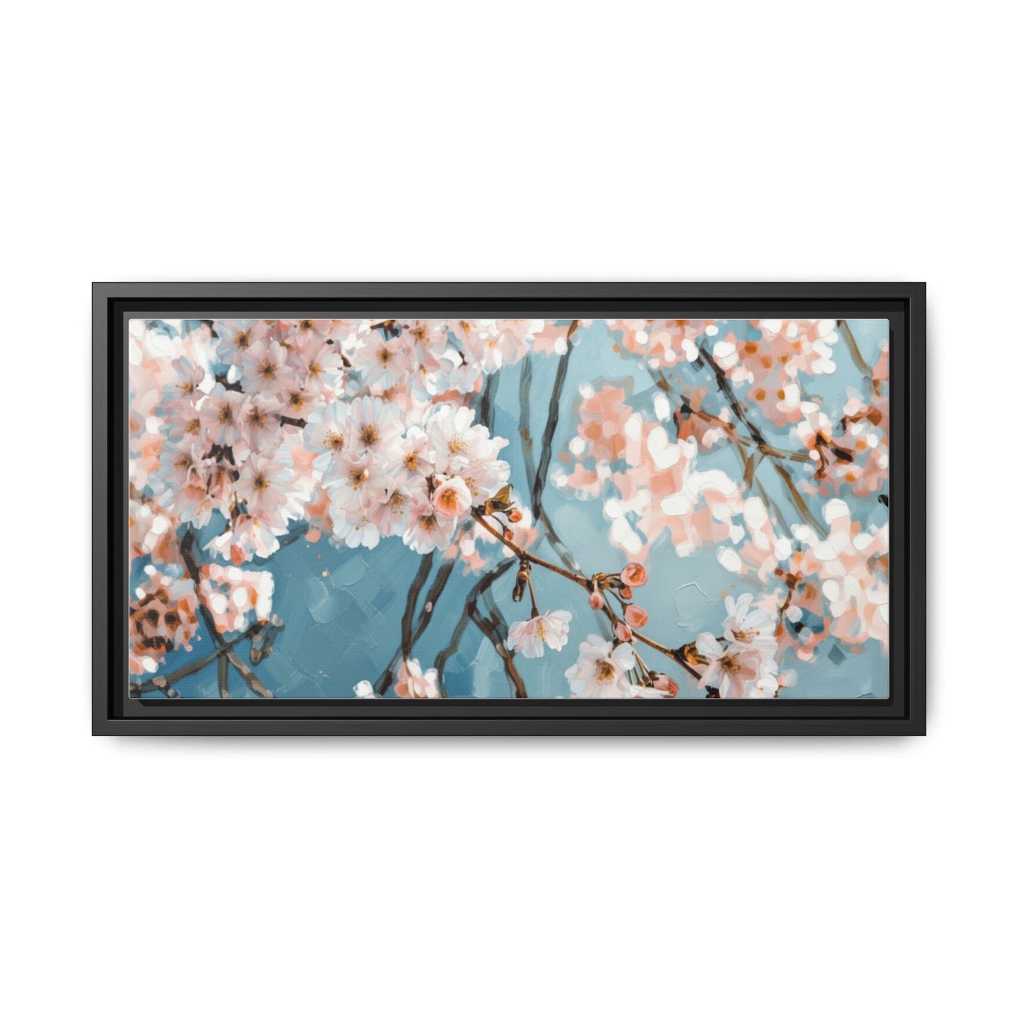 Framed Cherry Blossom Matte Canvas Print — Soft Pink Floral Wall Art