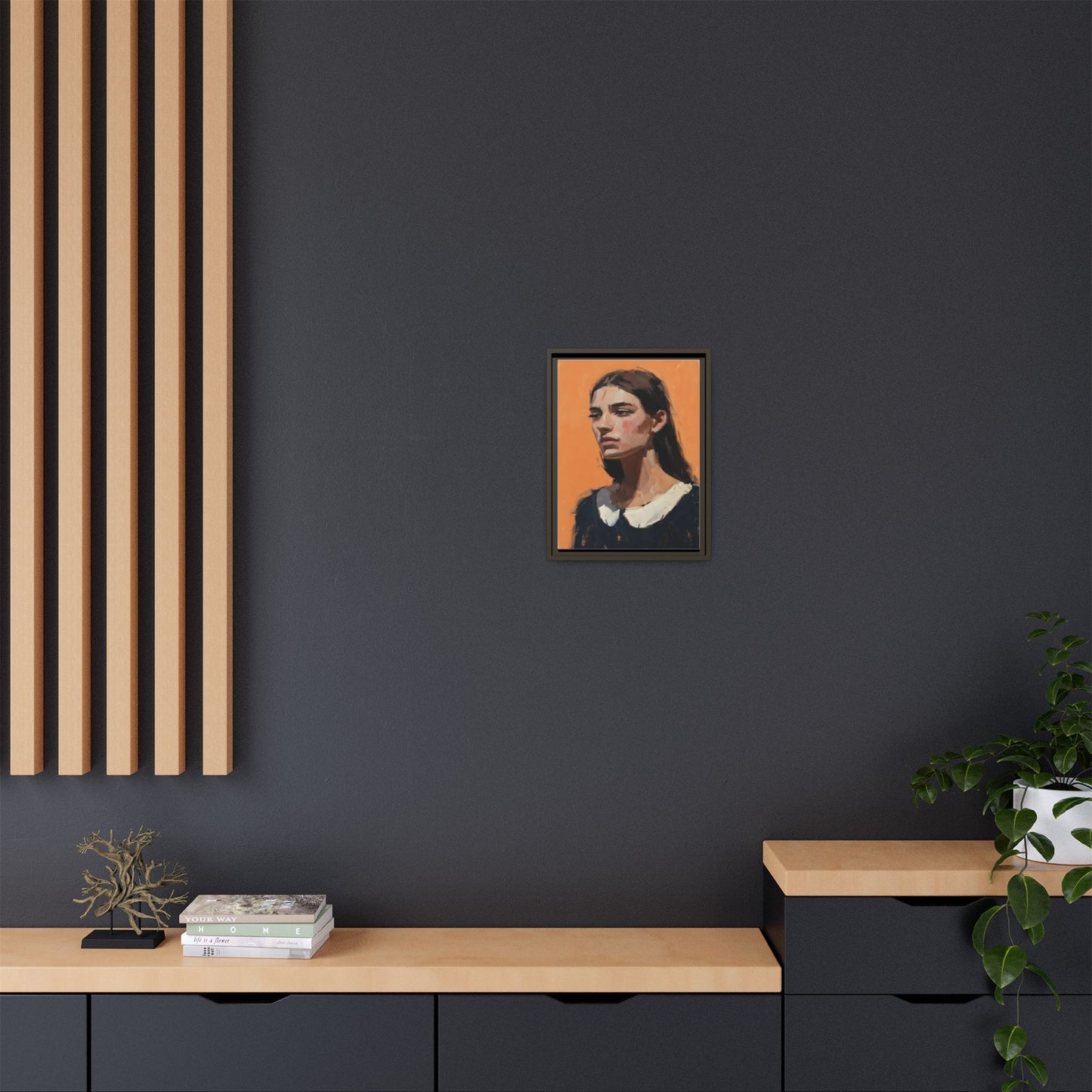 Framed Matte Canvas Portrait Art — Modern Figurative Painting on Orange