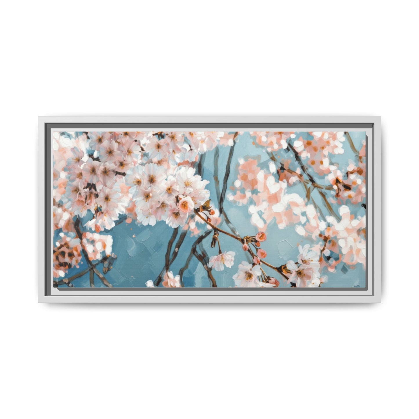 Framed Cherry Blossom Matte Canvas Print — Soft Pink Floral Wall Art