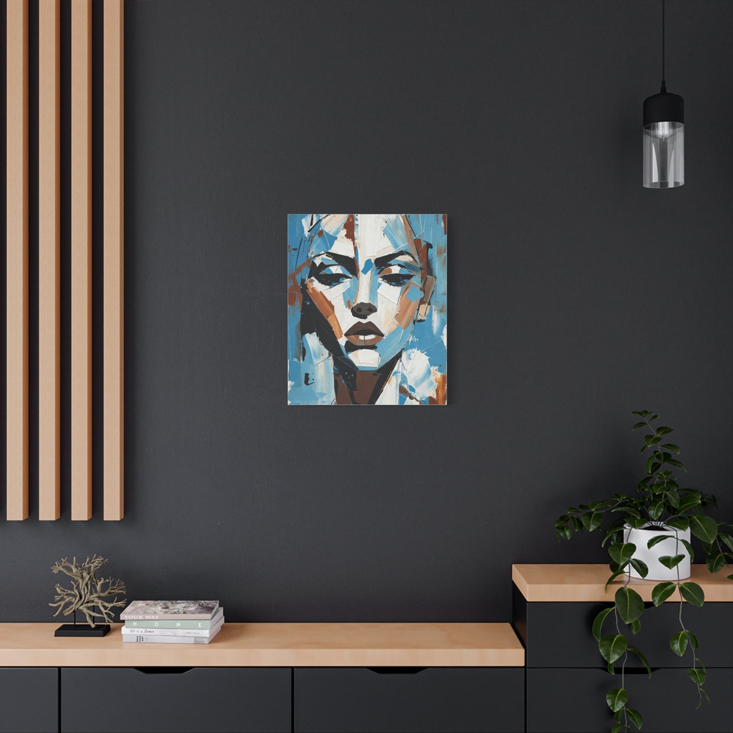 Abstract Blue Portrait Canvas Print — Modern Stretched Matte Wall Art