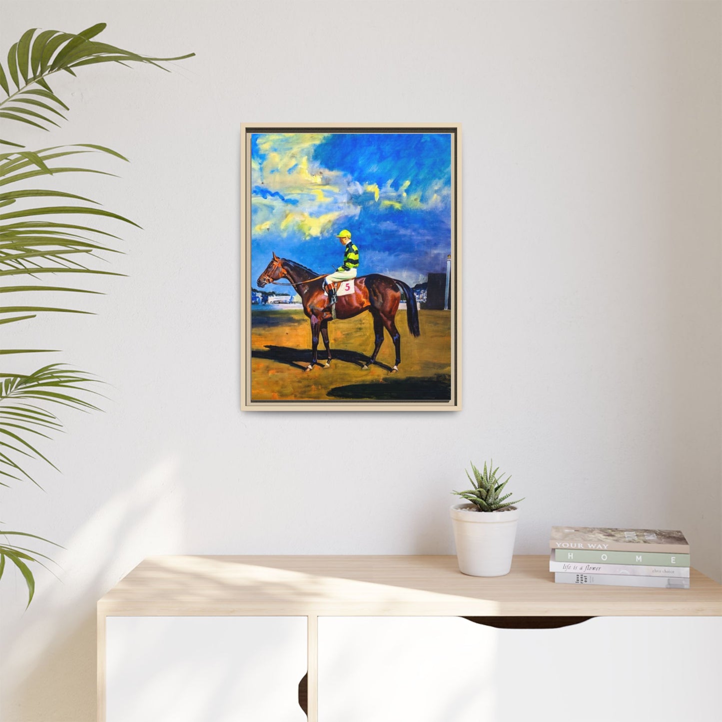 Framed Matte Canvas — Jockey on Racehorse Vintage Equestrian Wall Art
