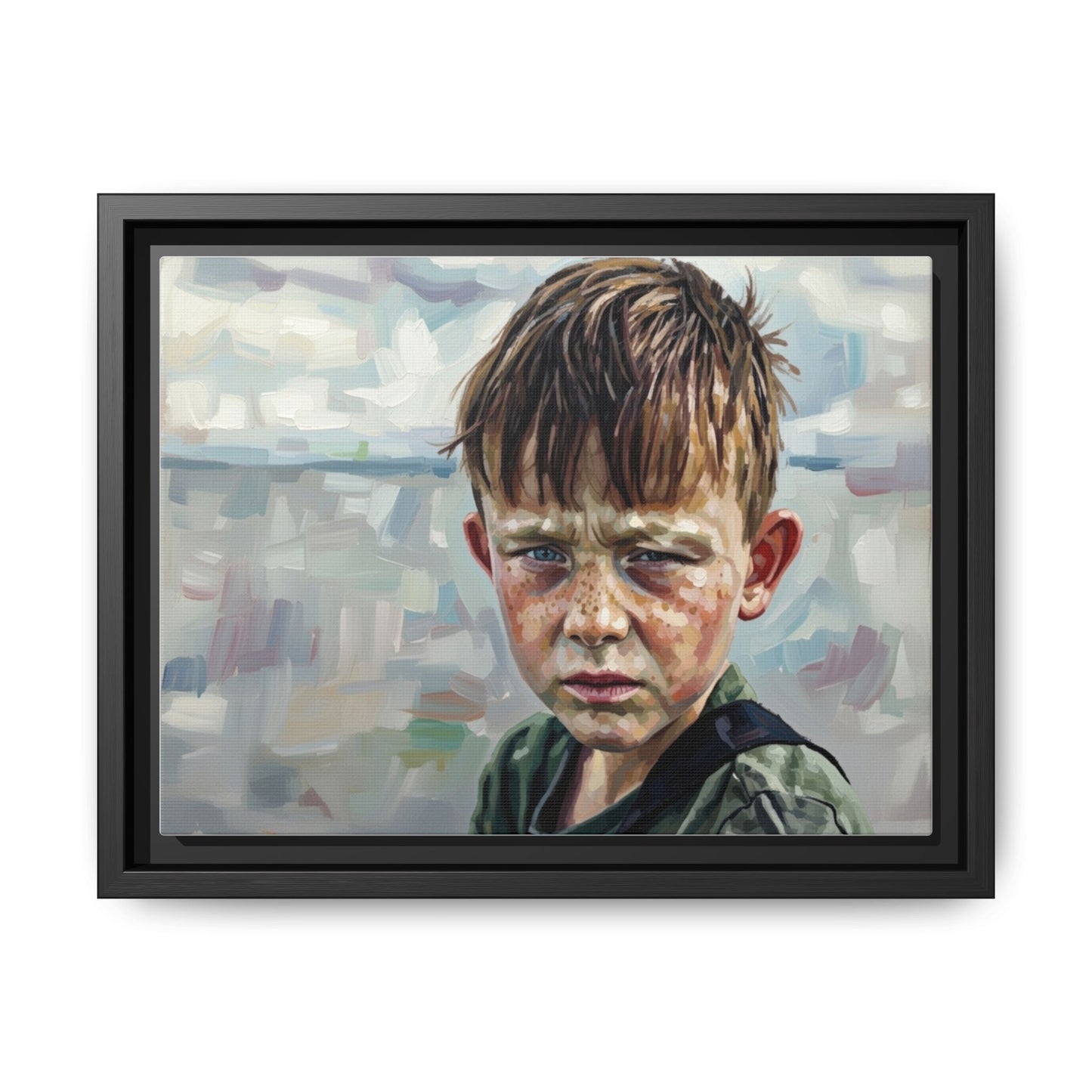 Framed Matte Canvas: Gritty Boy Portrait Art Print