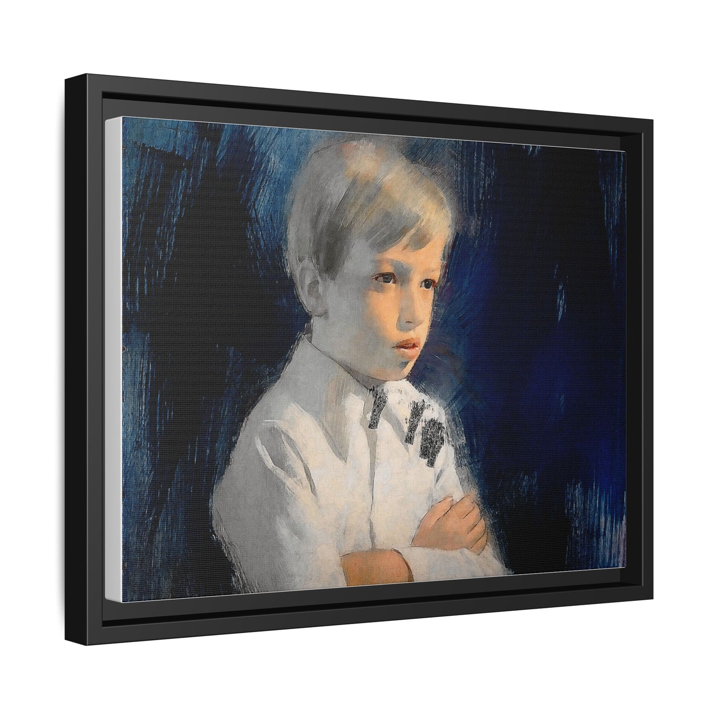 Painting of boy by Unknown Artist Framed Matte Canvas Wall Art Print