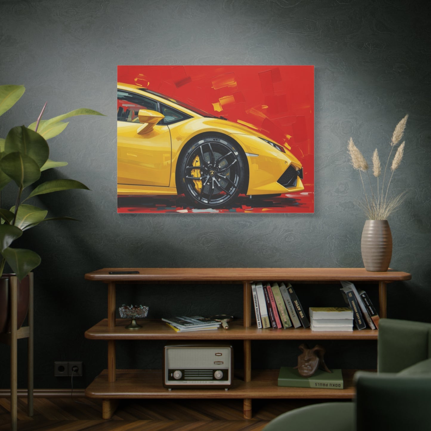Yellow Sports Car Canvas Print - Modern Automotive Wall Art (Matte Stretched)