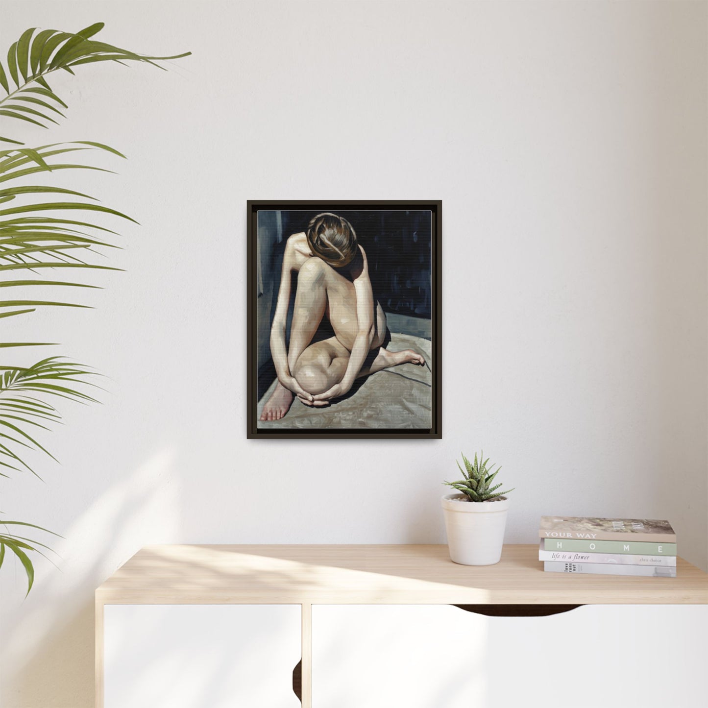 Framed Matte Canvas Print Contemplative Nude Figure Art