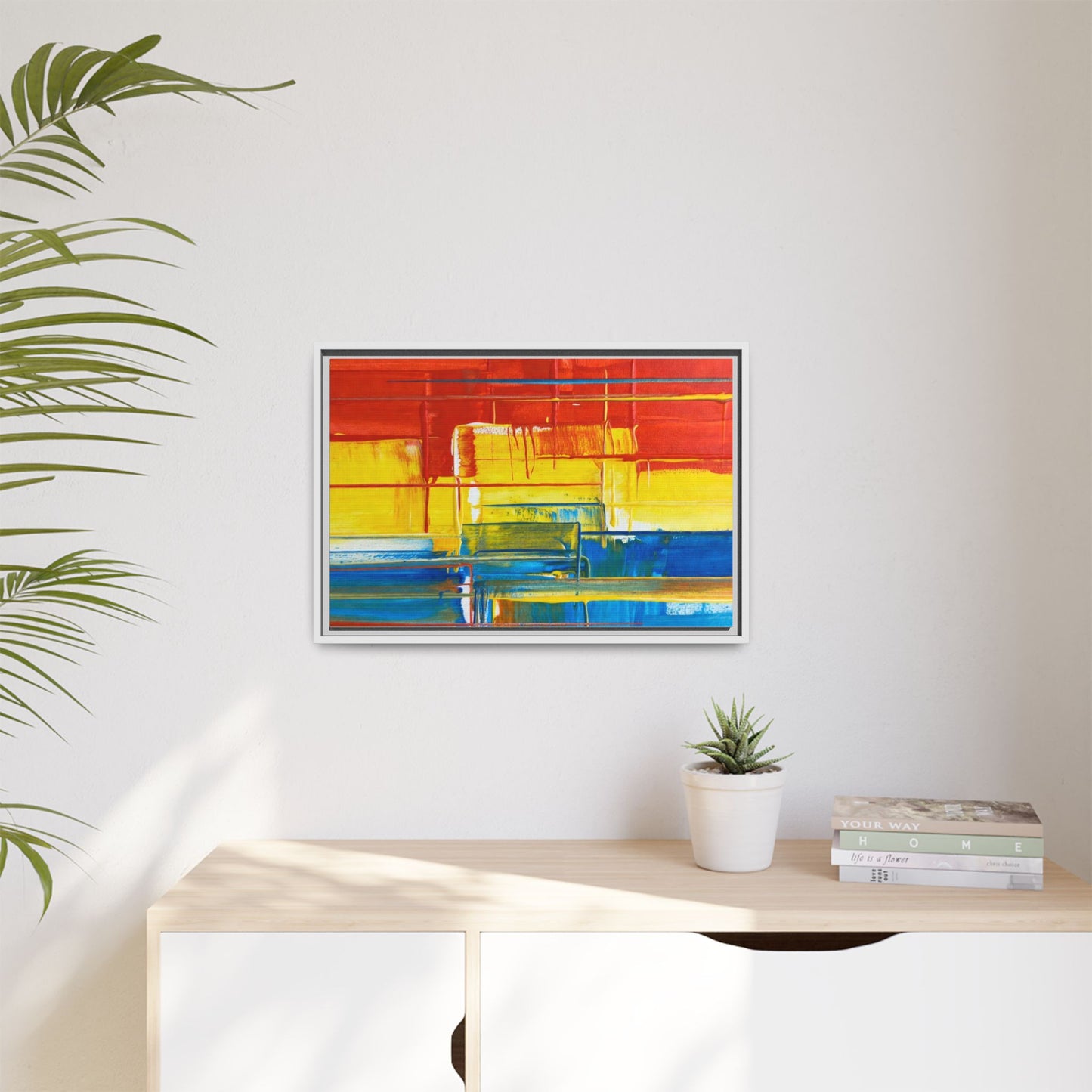Abstract Multi-Color Framed Canvas Art — Modern Geometric Wall Decor